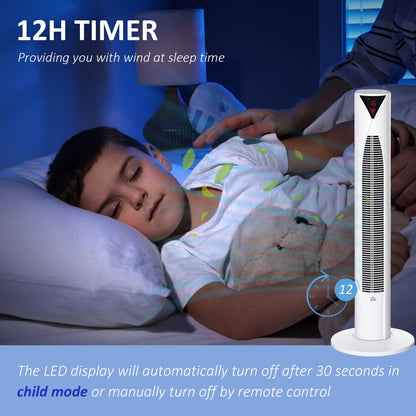 Freestanding Tower Fan Cooling for Home Bedroom with 3 Speed, 12h Timer, Oscillating, LED Sensor Panel, Remote Controller, White Tower Fans   at Gallery Canada