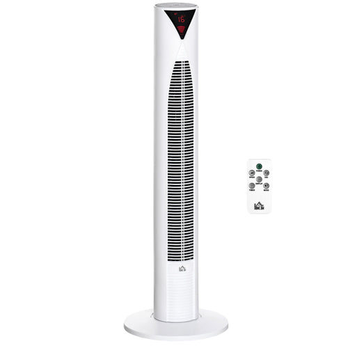 Freestanding Tower Fan Cooling for Home Bedroom with 3 Speed, 12h Timer, Oscillating, LED Sensor Panel, Remote Controller, White