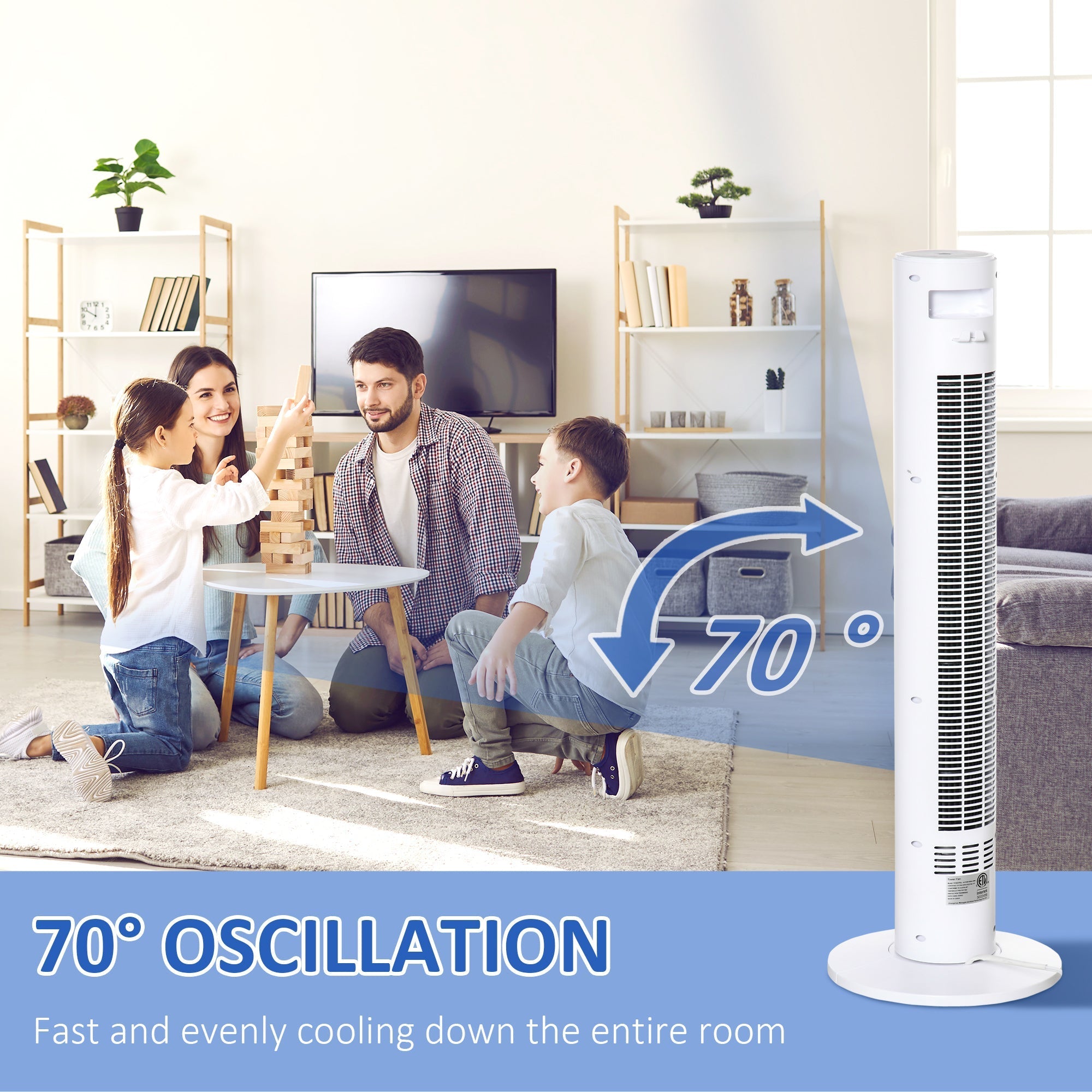 Freestanding Tower Fan Cooling for Home Bedroom with 3 Speed, 12h Timer, Oscillating, LED Sensor Panel, Remote Controller, White Tower Fans   at Gallery Canada