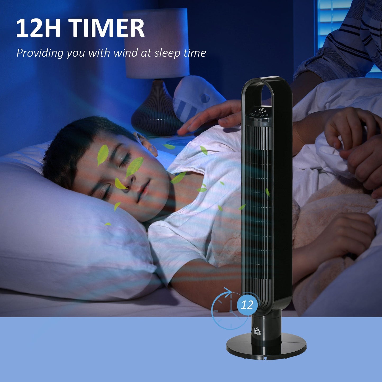 Freestanding Tower Fan Cooling for Home Bedroom with Oscillating, 3 Speed, 12h Timer, LED Sensor Panel, Remote Controller, Black Tower Fans   at Gallery Canada