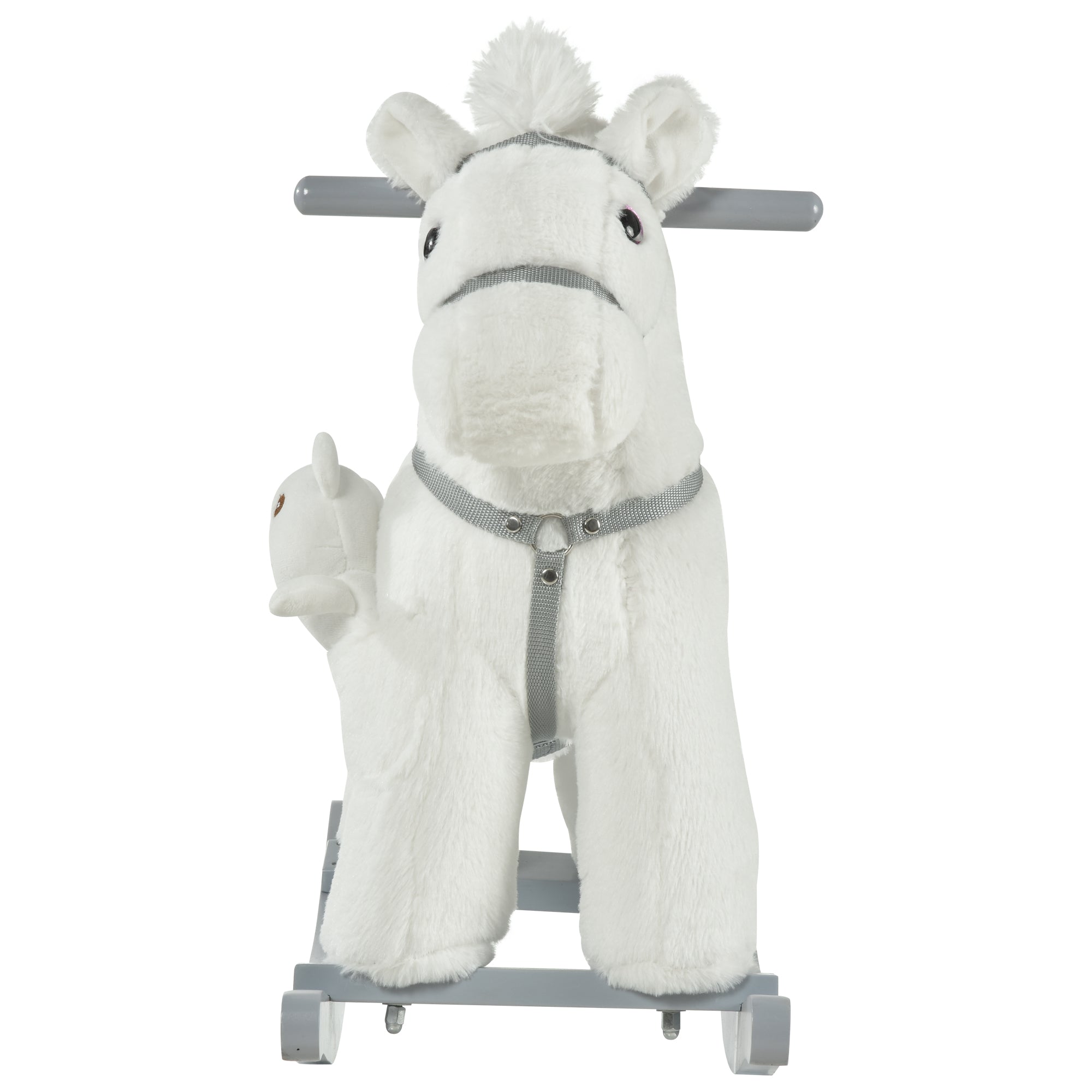 Kids Plush Ride-On Rocking Horse with Bear Toy, Children Chair with Soft Plush Toy &; Fun Realistic Sounds, White Rocking Horses at Gallery Canada