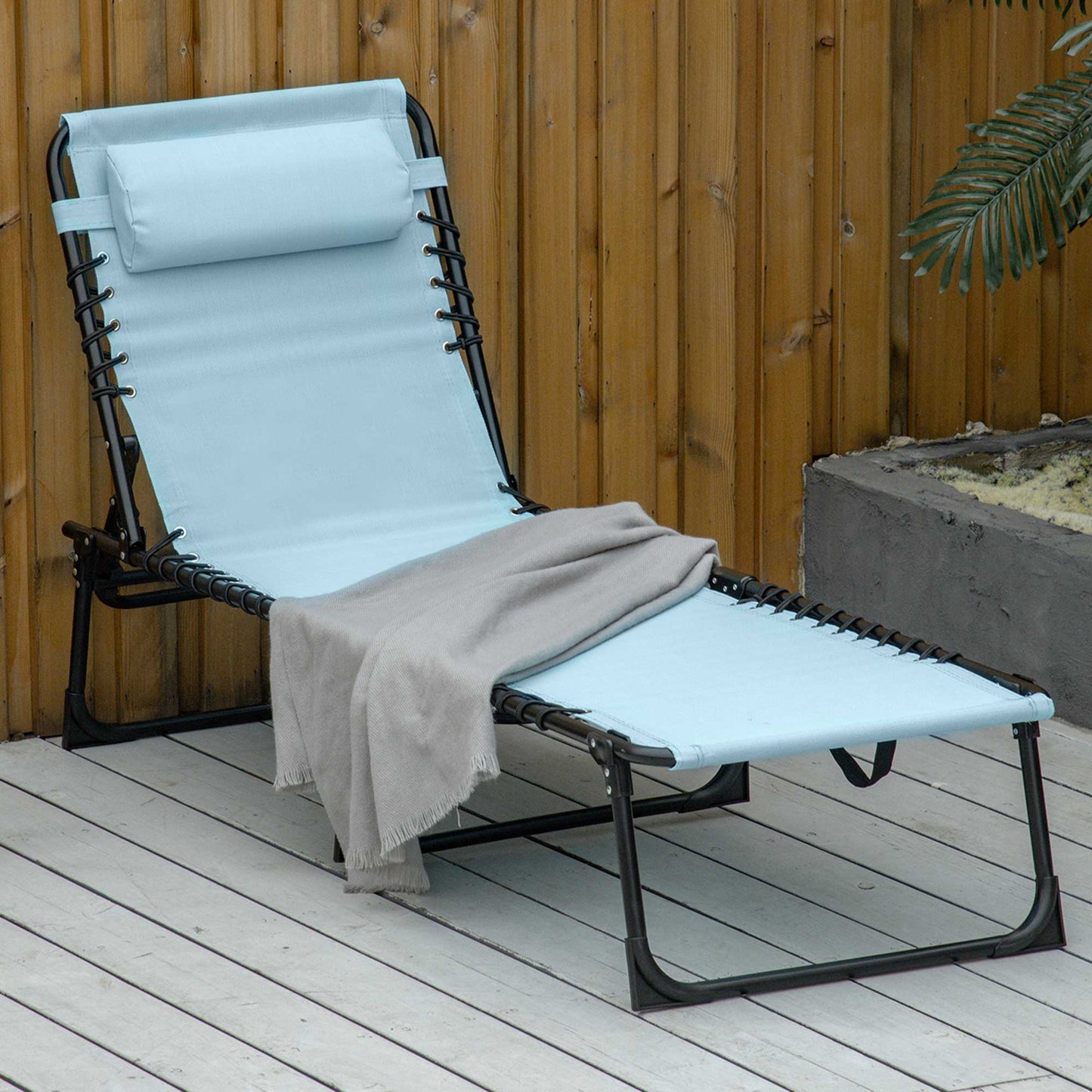 4-Level Adjustable Outdoor Folding Lounge Chair with Headrest, Light Blue Lounger Chairs Light Blue  at Gallery Canada