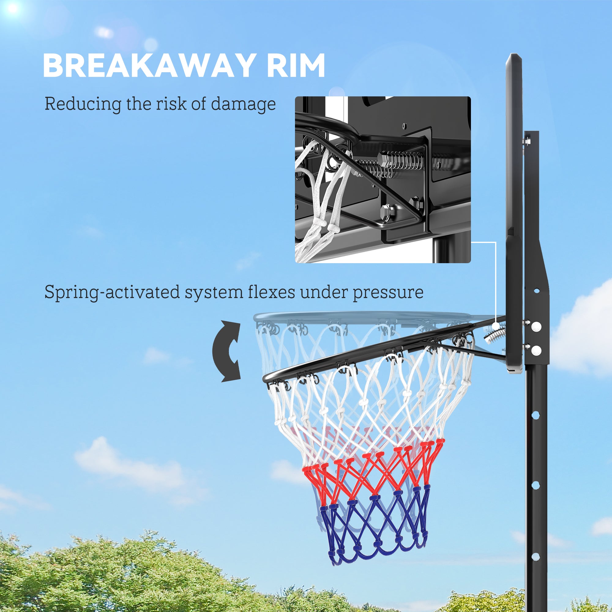 Basketball Hoop Outdoor, 7.5-10ft Portable Basketball Goal with Wheels and 43