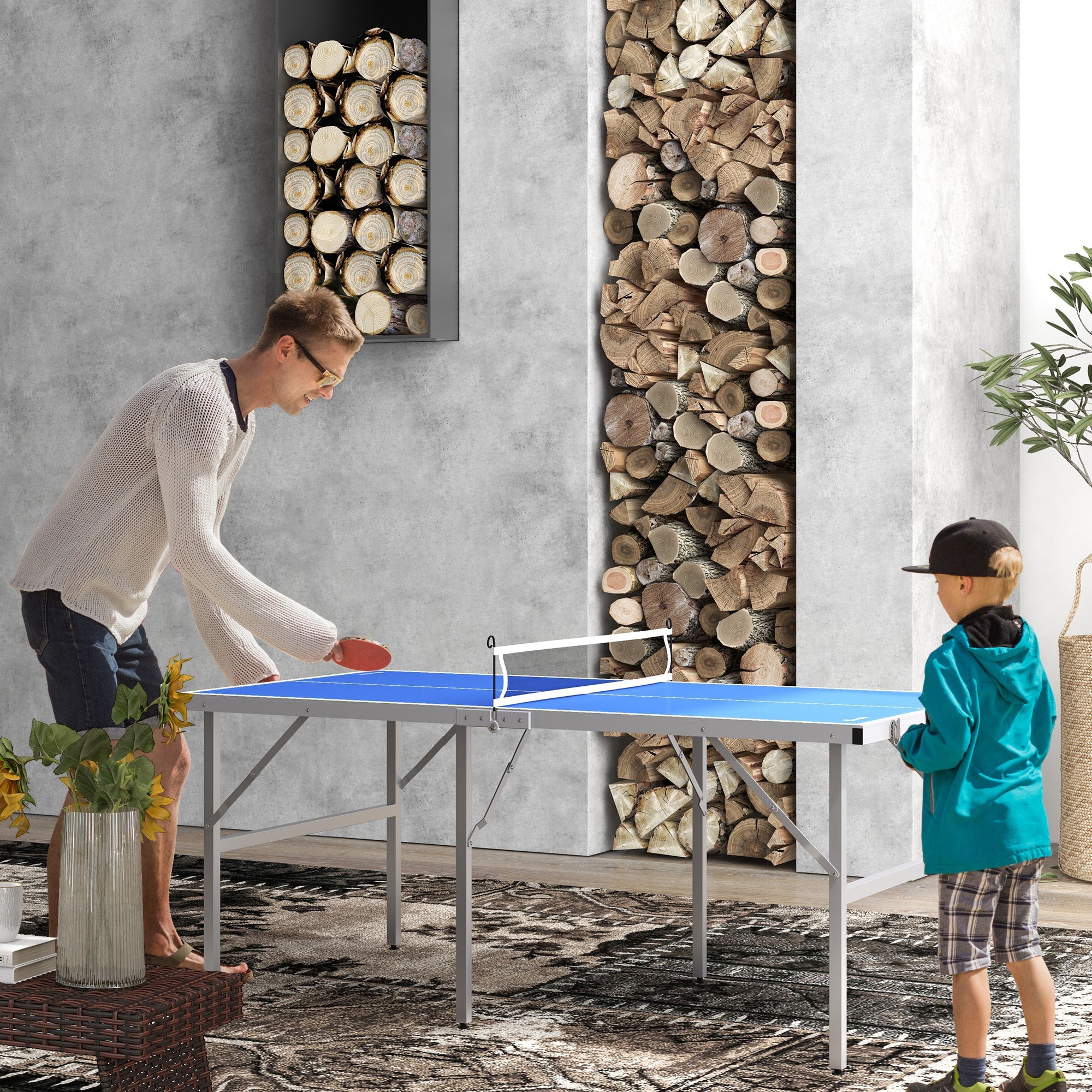 Portable Ping Pong Table Set, Table Tennis Table w/ Net, 2 Paddles, 3 Balls for Outdoor and Indoor, Easy Assembly, Blue Game Tables   at Gallery Canada