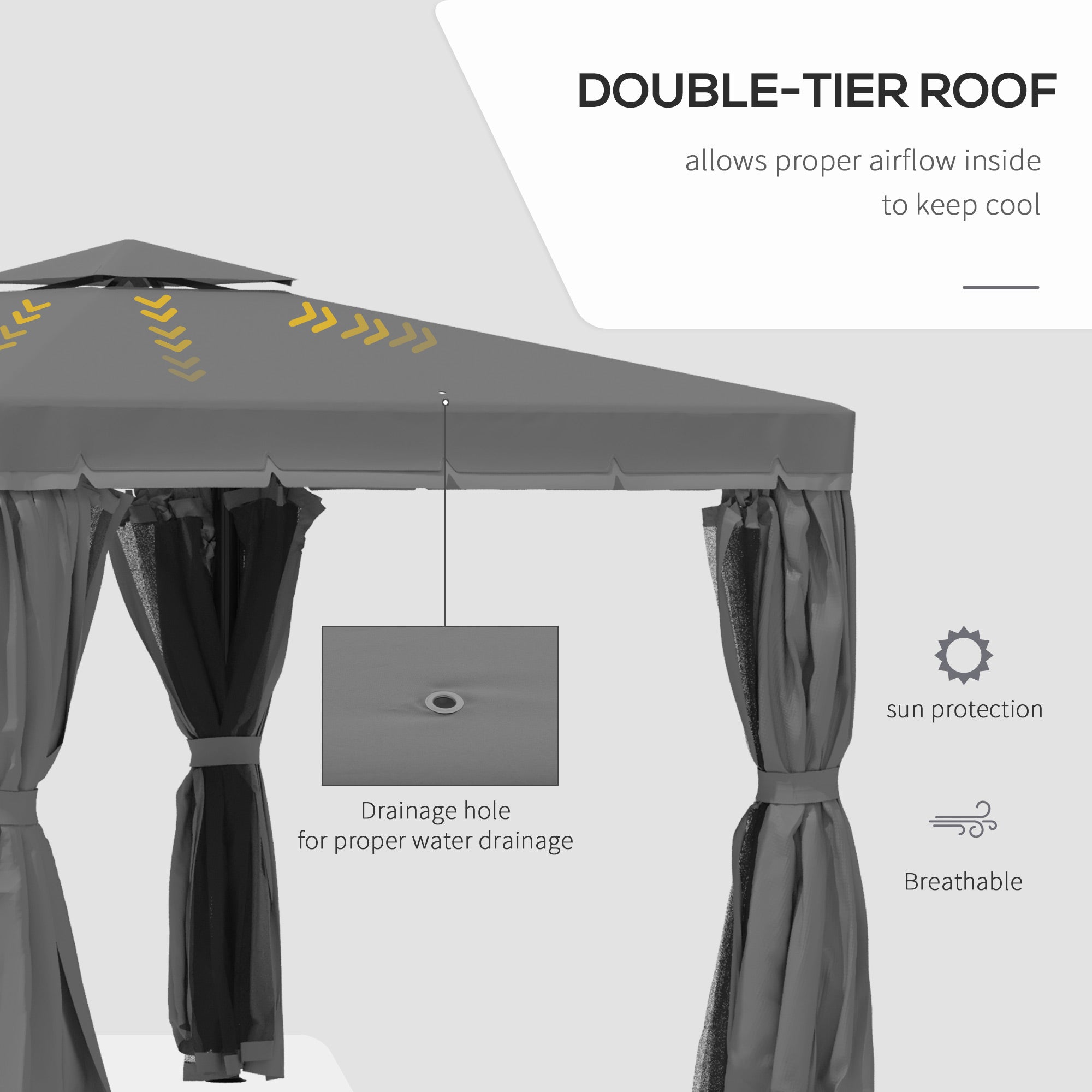 10' x 10' 2-Tier Outdoor Gazebo Canopy Tent with Zippered Mesh Sidewalls, Aluminum Frame for Patio, Backyard, Dark Grey Gazebos at Gallery Canada