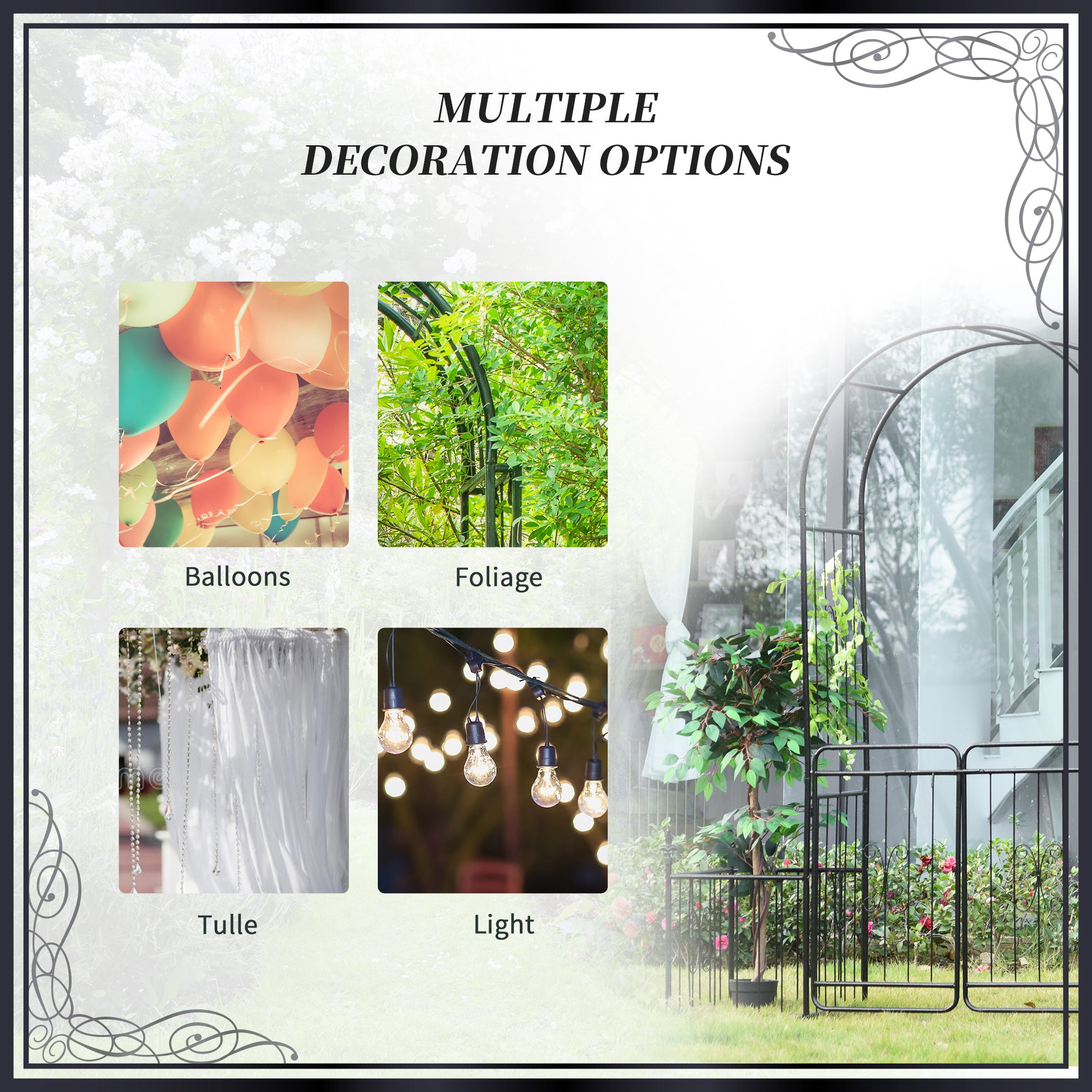 7.2FT Metal Garden Arbor Arch with Double Doors, 2 Side Planter Baskets, Climbing Vine Frame, Black Garden Arches at Gallery Canada
