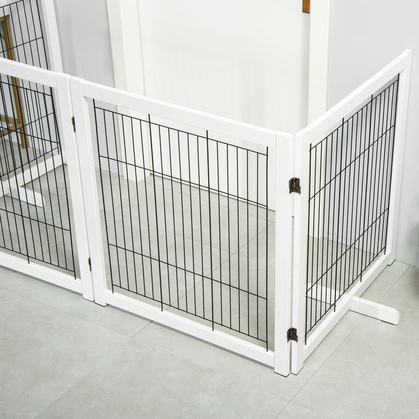 Wooden Dog Gate Foldable Pet Fence for Small &; Medium Dogs 4 Panel with Support Feet Freestanding Safety Barrier for House Doorway Stairs White Houses, Kennels & Pens   at Gallery Canada