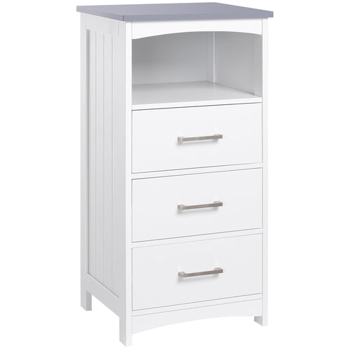 Bathroom Floor Cabinet, Freestanding Storage Cupboard Unit with 3 Drawers and Open Components, White