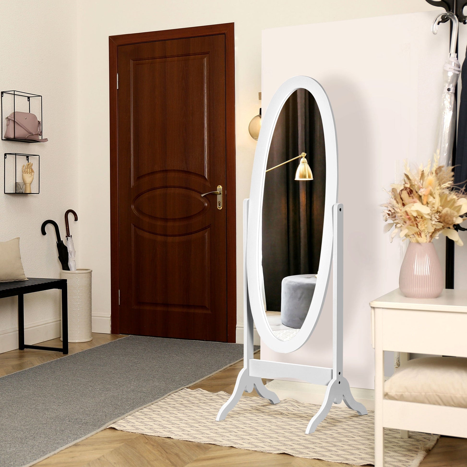 Full Length Mirror, Free Standing Mirror with Oval Frame, Adjustable Angle for Dressing Room, Bedroom, Living Room, White Full Length Mirrors   at Gallery Canada