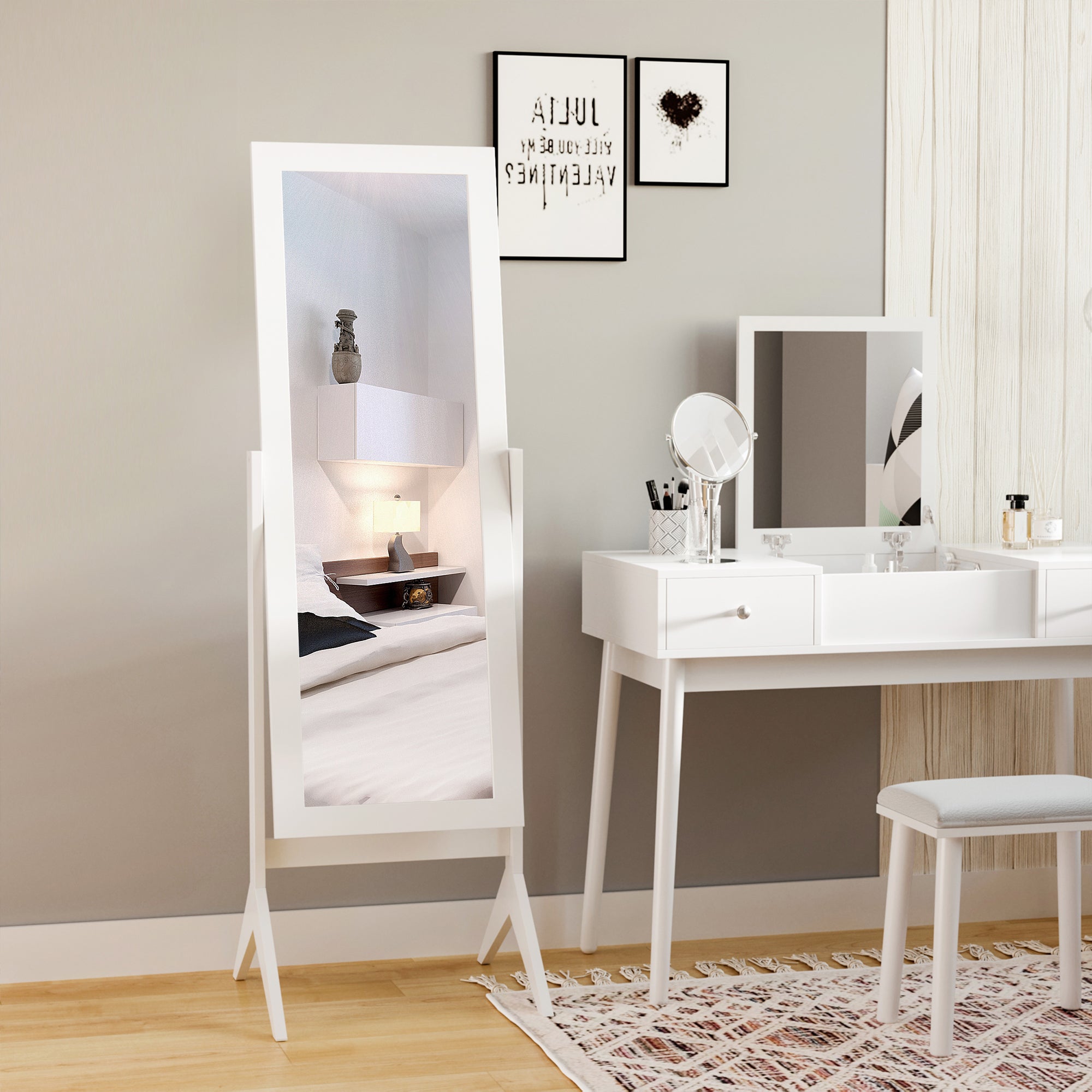 Full Length Mirror, Free Standing Mirror with Rectangular Frame, Adjustable Angle for Dressing Room, Bedroom, Living Room, White Full Length Mirrors   at Gallery Canada