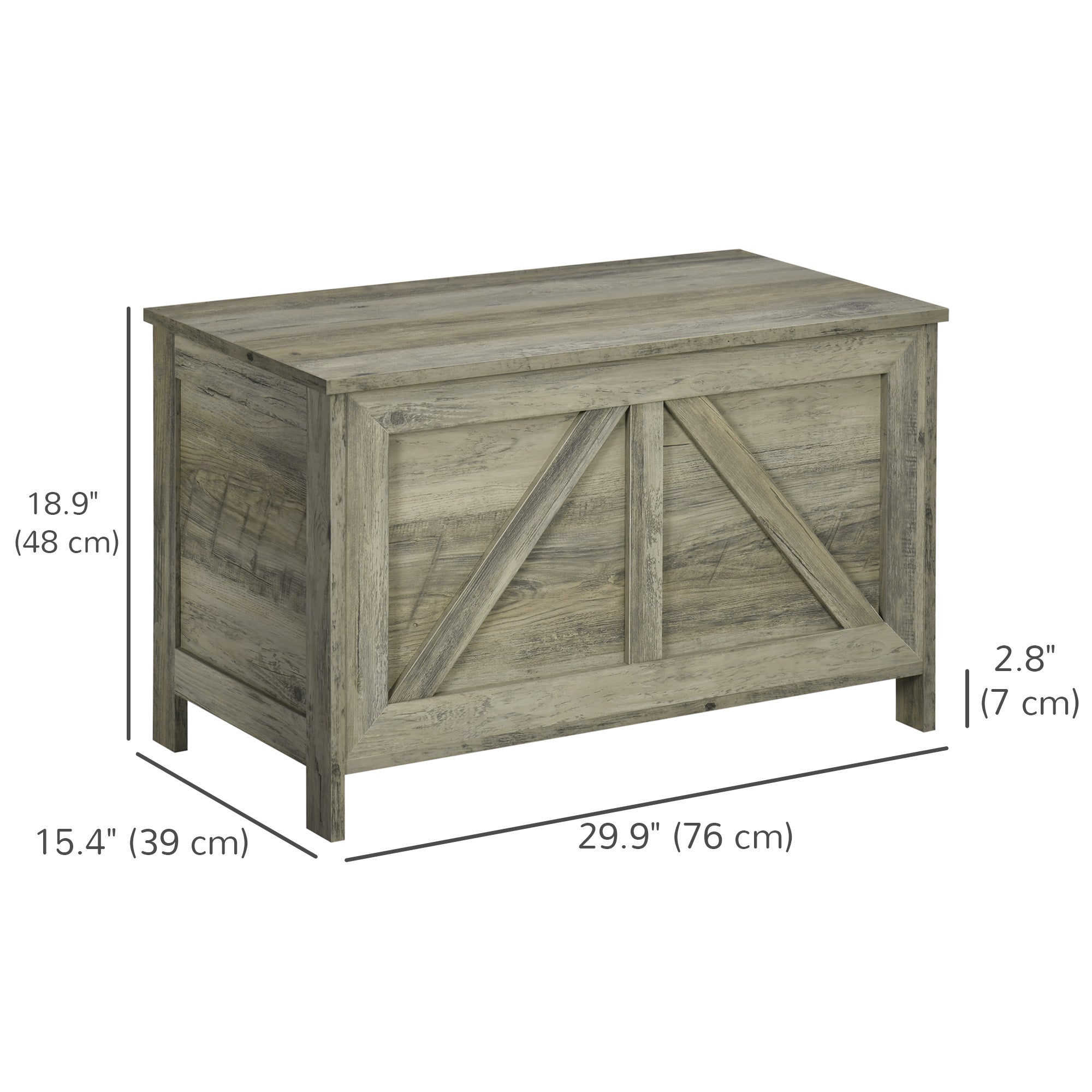 Storage Trunk Box Organizer with Farmhouse Panel, Safety Hinge to Open Up 100°, Grey Wood Grain Storage Cabinets at Gallery Canada
