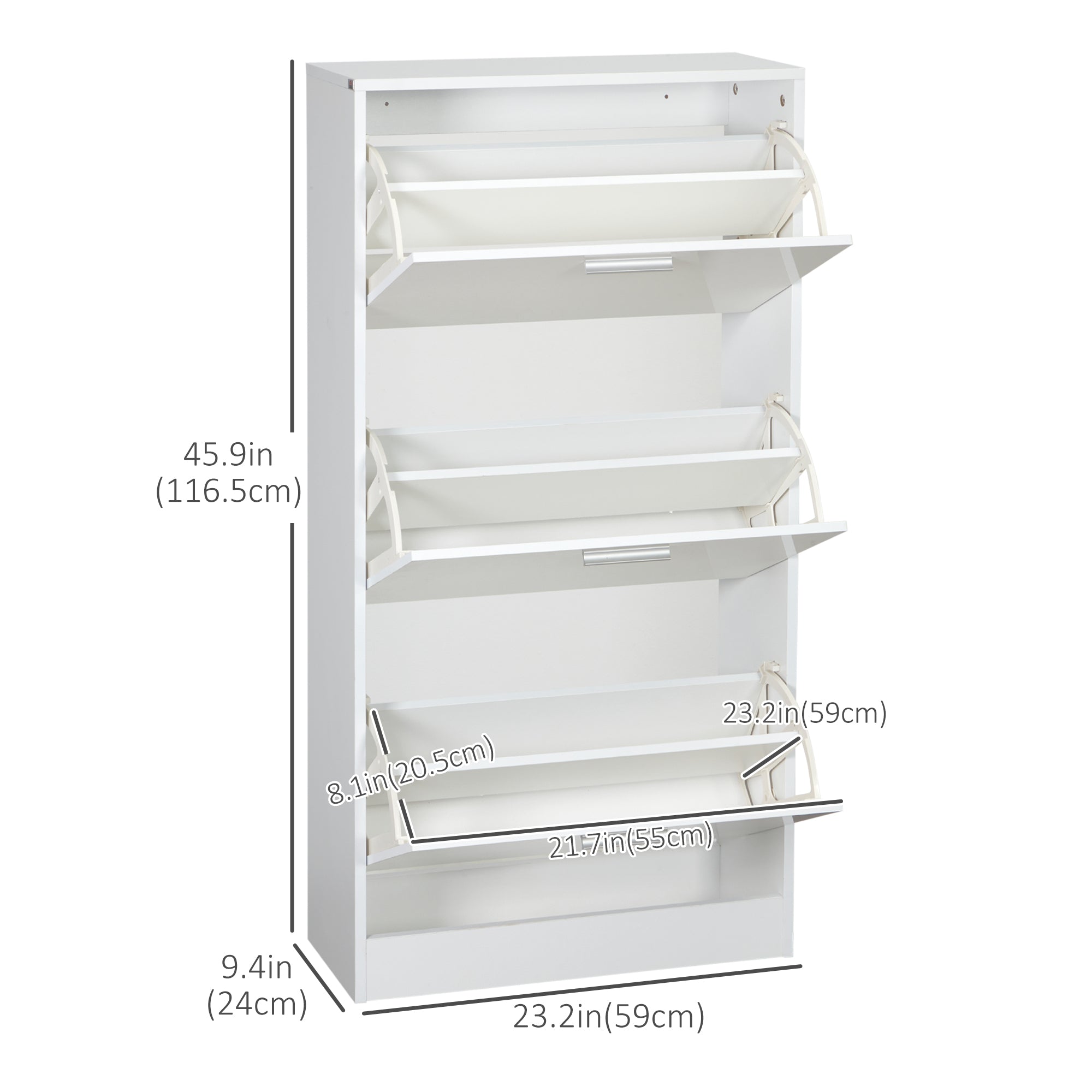 Slim Shoe Storage with 3 Flip Drawers and Adjustable Shelves Shoe Cabinet Organizer for 15 Pair, High Gloss White Shoe Storage Cabinets & Racks   at Gallery Canada