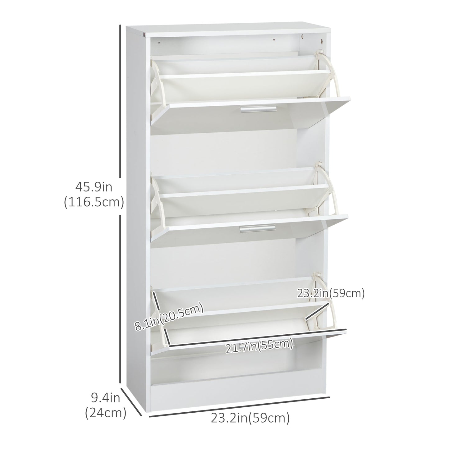 Slim Shoe Storage with 3 Flip Drawers and Adjustable Shelves Shoe Cabinet Organizer for 15 Pair, High Gloss White Shoe Storage Cabinets & Racks   at Gallery Canada