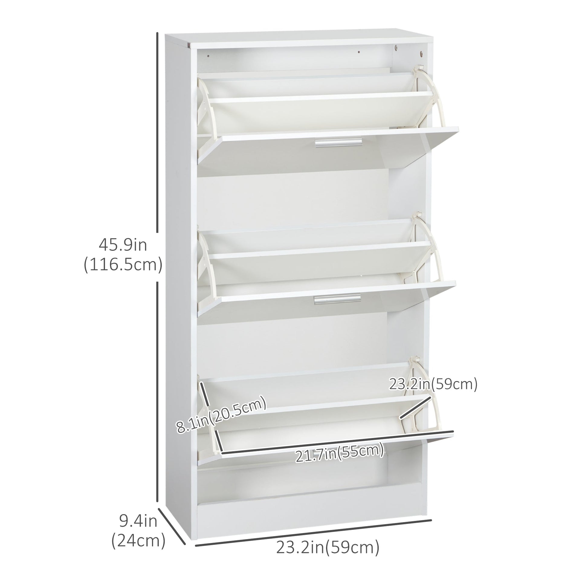 Slim Shoe Storage with 3 Flip Drawers and Adjustable Shelves Shoe Cabinet Organizer for 15 Pair, High Gloss White Shoe Storage Cabinets & Racks   at Gallery Canada