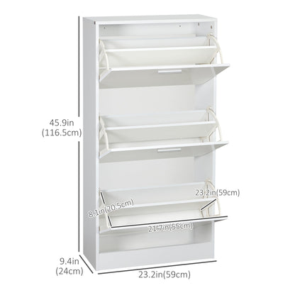 Slim Shoe Storage with 3 Flip Drawers and Adjustable Shelves Shoe Cabinet Organizer for 15 Pair, High Gloss White Shoe Storage Cabinets & Racks   at Gallery Canada