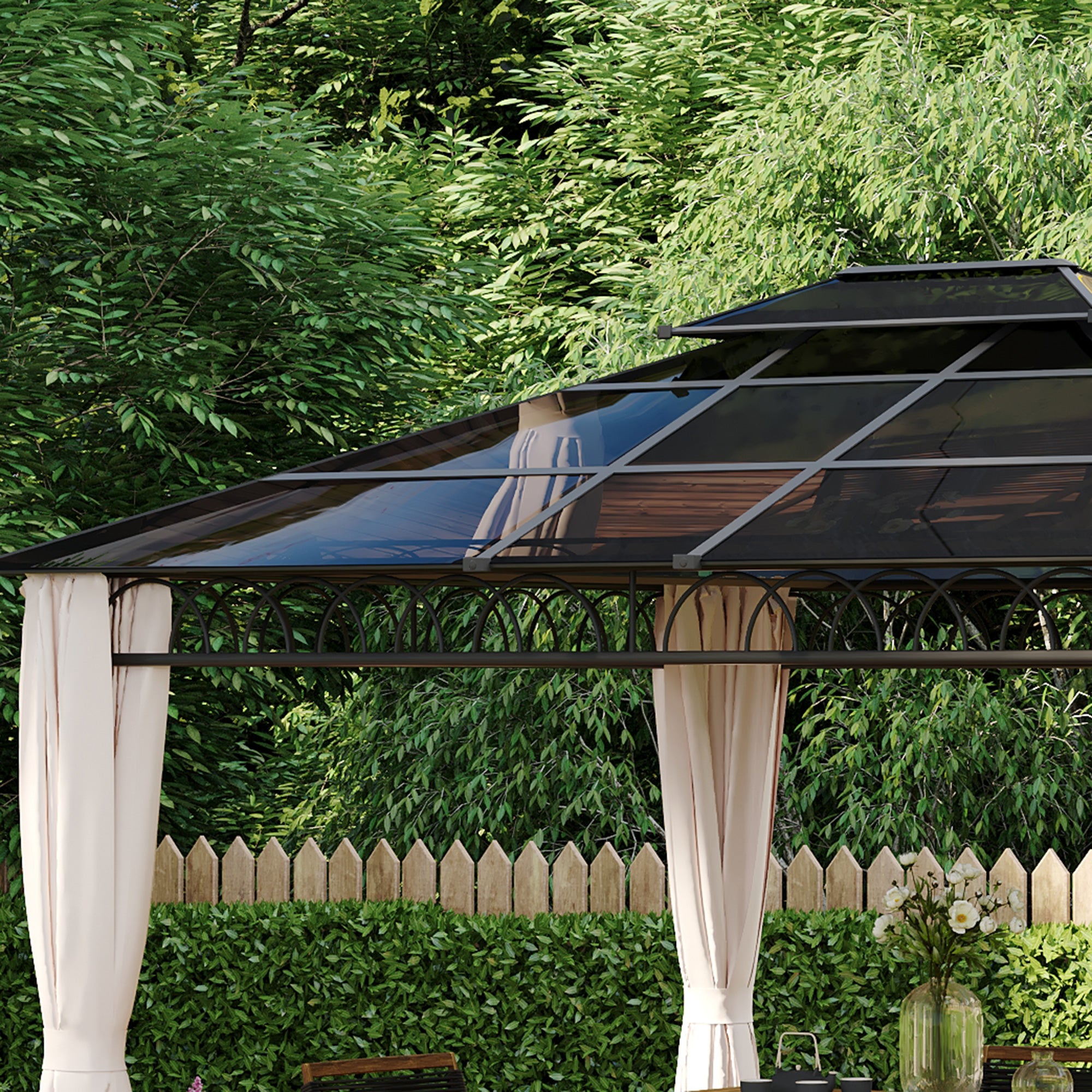 10' x 12' Outdoor Hardtop Gazebo Canopy w/ Double PC Roof, Steel Frame, Nettings, Curtains for Garden Lawn Deck, Khaki Gazebos at Gallery Canada