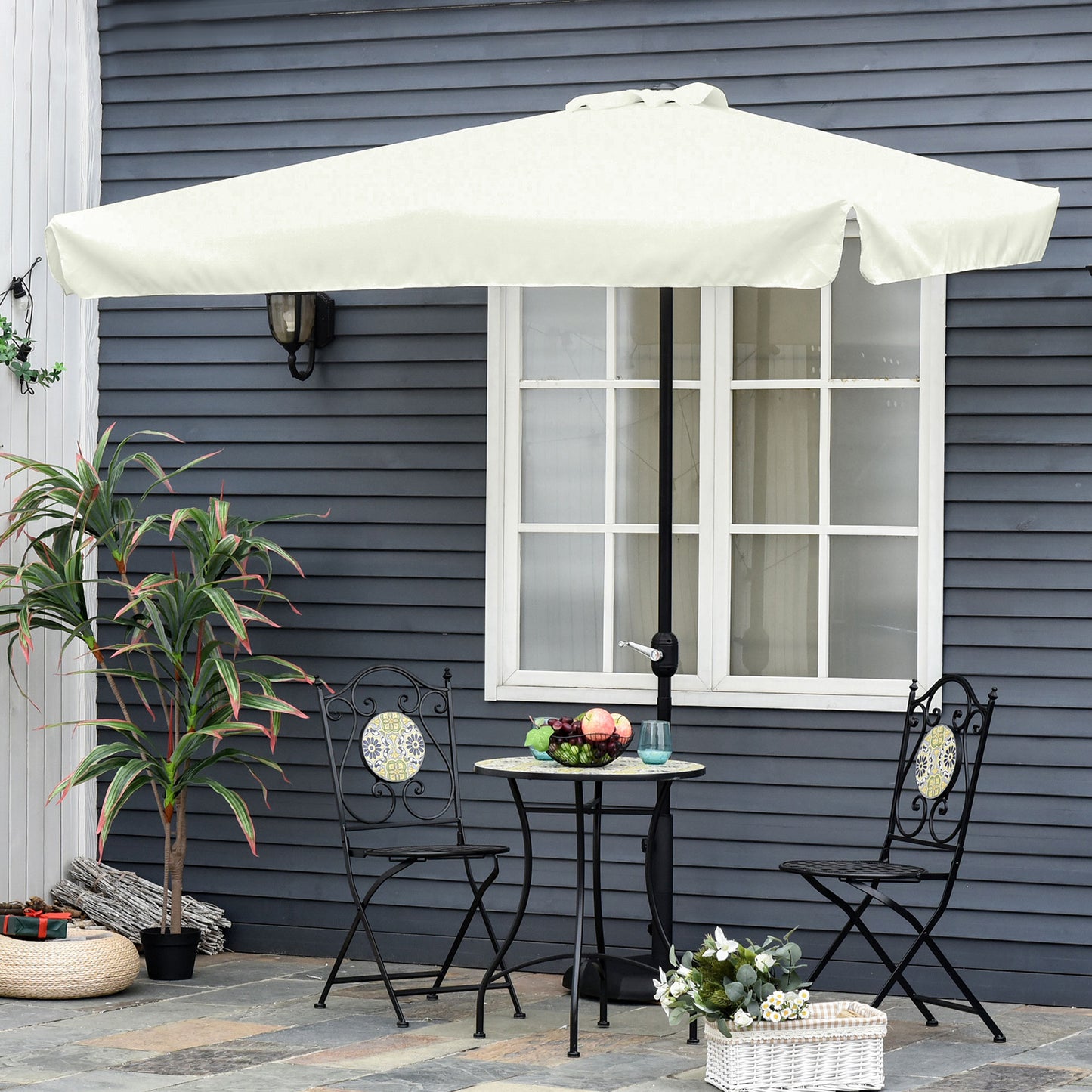 7.5ft Half Umbrella Semi Round Patio Parasol with Crank Handle, Top Vent for Garden, Balcony- NO BASE INCLUDED, Cream Sun Umbrellas   at Gallery Canada