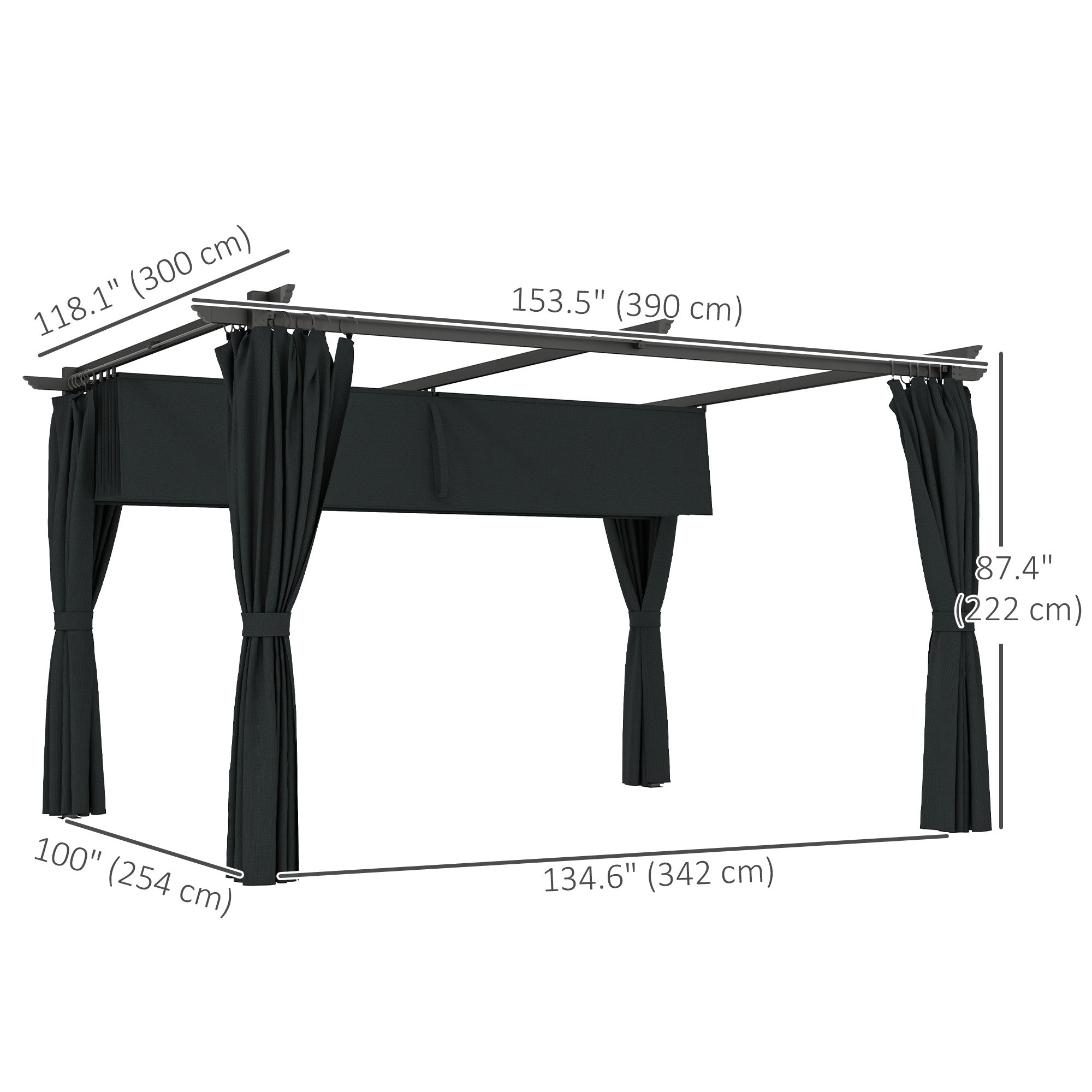 10' x 13' Pergola with Retractable Canopy and Curtains, UPF30+ Sun Shade Shelter for Grill, Garden, Backyard, Deck Pergolas at Gallery Canada