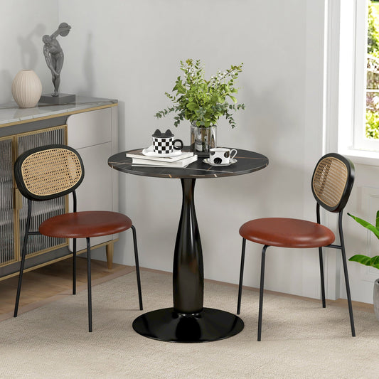 Round Dining Table, Modern Dining Room Table with Faux Marbled Top, Steel Base, Space Saving Small Kitchen Table, Black Bar Tables & Dining Tables Black  at Gallery Canada