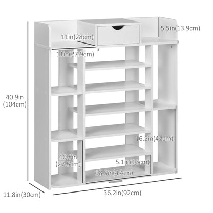 7-Tier Shoe Rack with Drawer, 11 Shelves for 17 Pairs, Space-Saving, White Shoe Storage Cabinets & Racks   at Gallery Canada