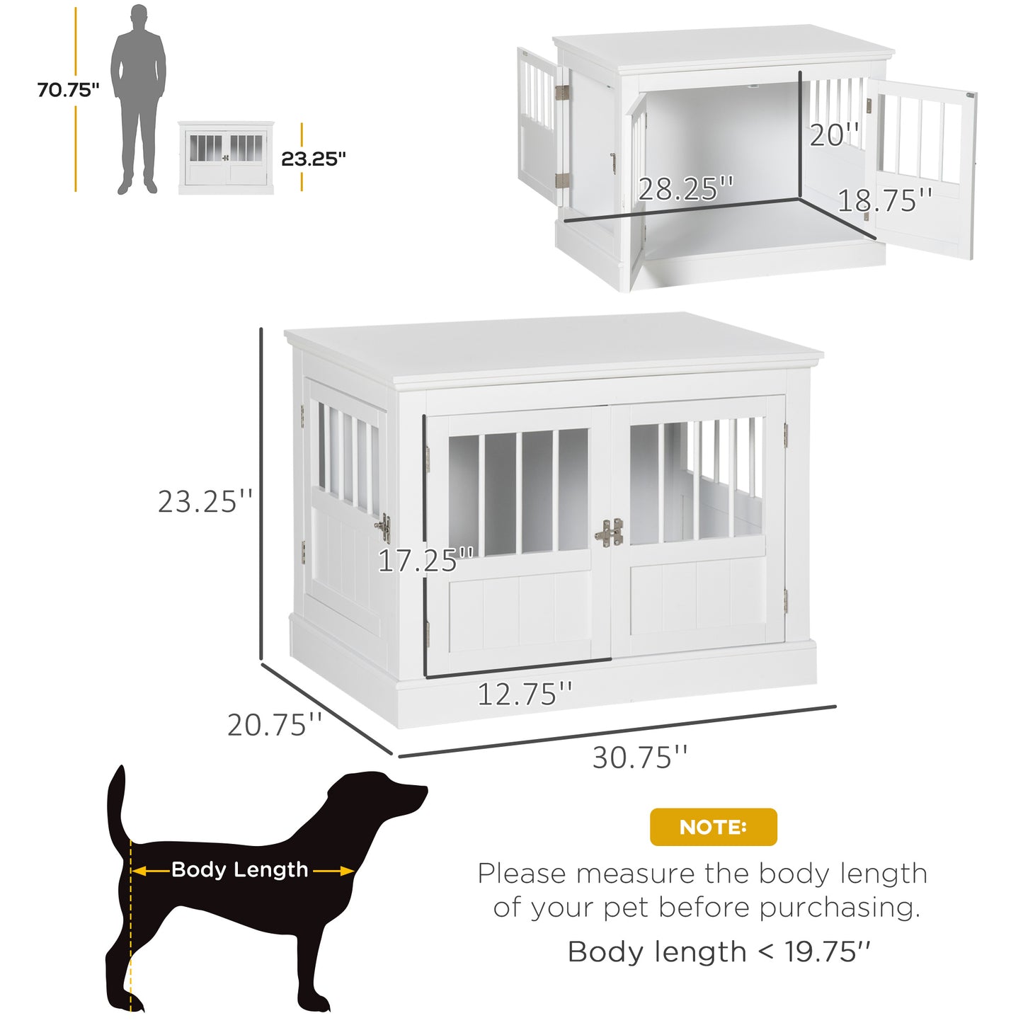 31" Dog Crate Furniture End Table with Three Doors for Small Dogs, White Houses, Kennels & Pens White  at Gallery Canada