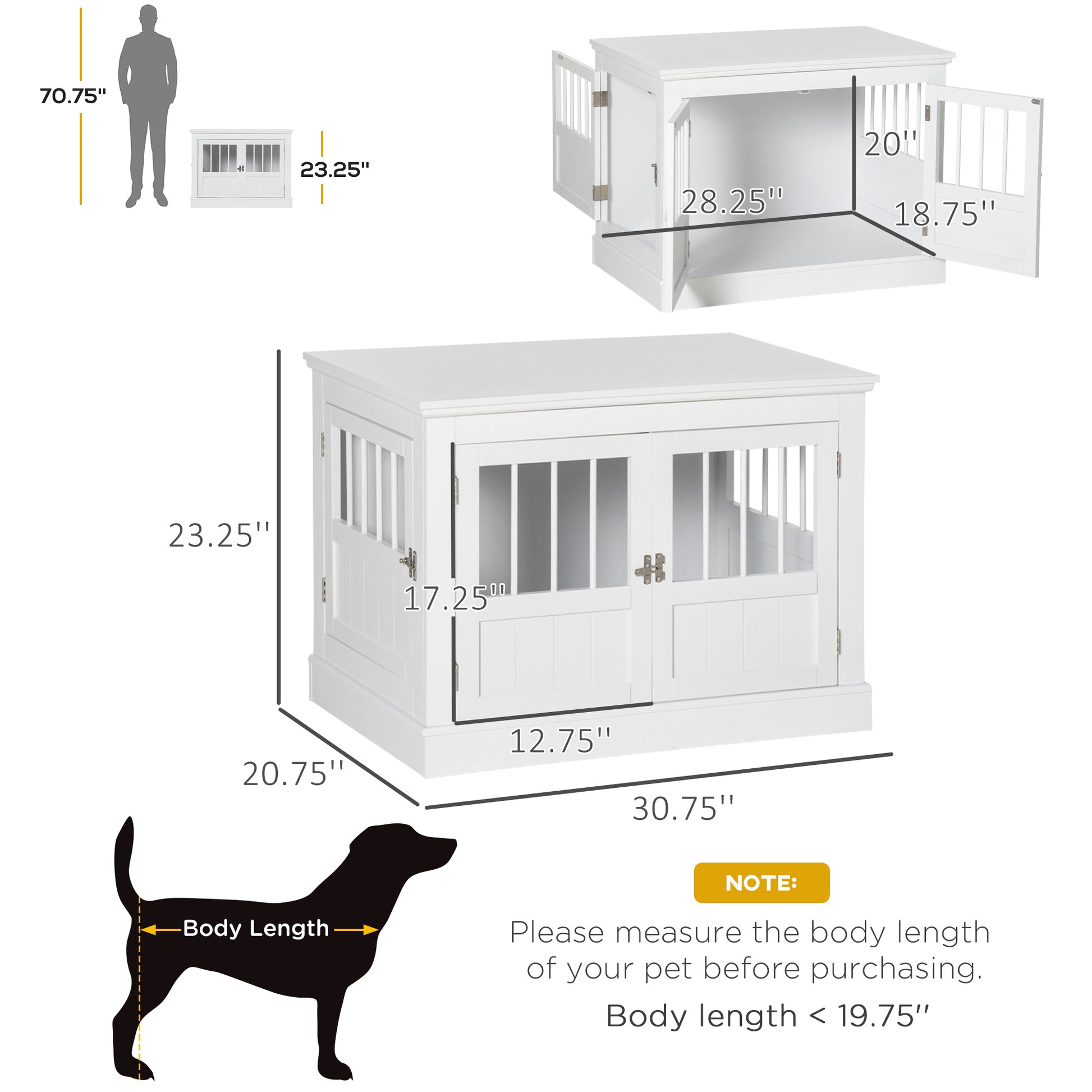 31" Dog Crate Furniture End Table with Three Doors for Small Dogs, White Houses, Kennels & Pens White  at Gallery Canada