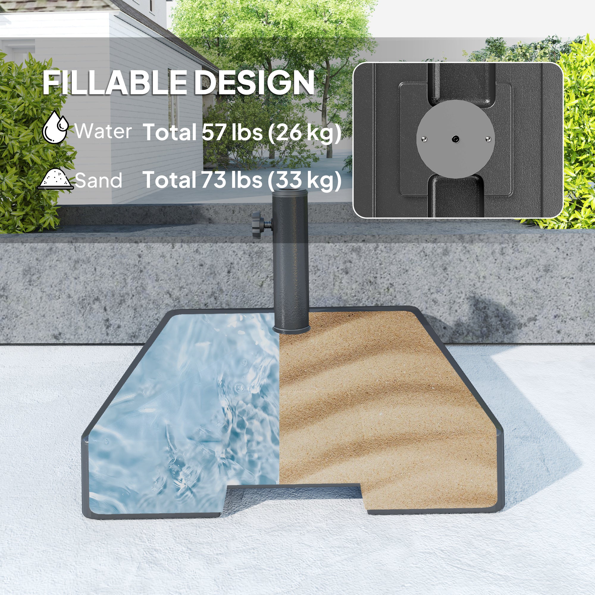 Patio Umbrella Base with Wheels Handle, Heavy Duty Outdoor Umbrella Stand Base, Filled Up to 73lbs with Stand or 57lbs with Water for Garden, Poolside, Black Umbrella Bases at Gallery Canada
