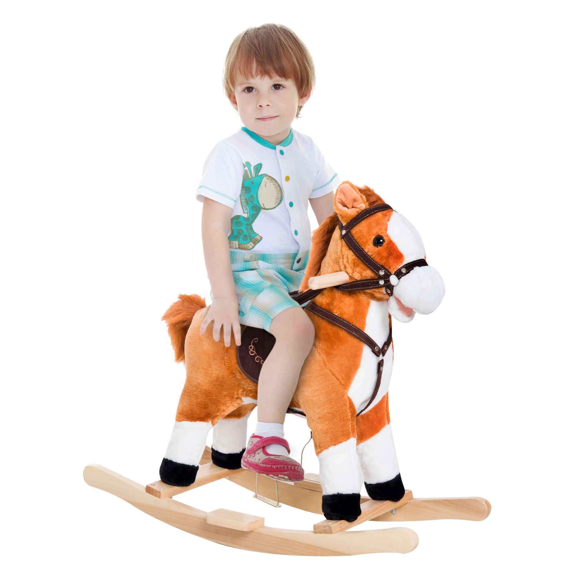 Kids Rocking Horse Child Plush Ride on Toy with Realistic Sound Red Brown Rocking Horses Red Brown at Gallery Canada