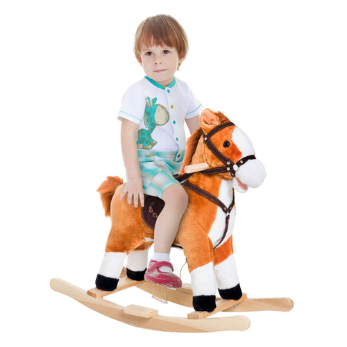 Kids Rocking Horse Child Plush Ride on Toy with Realistic Sound Red Brown