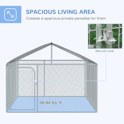 Dog Kennel Outdoor Run Fence with Roof, Steel Lock, Mesh Sidewalls for Backyard &; Patio, 7.5' x 7.5' x 5.7' Houses, Kennels & Pens   at Gallery Canada