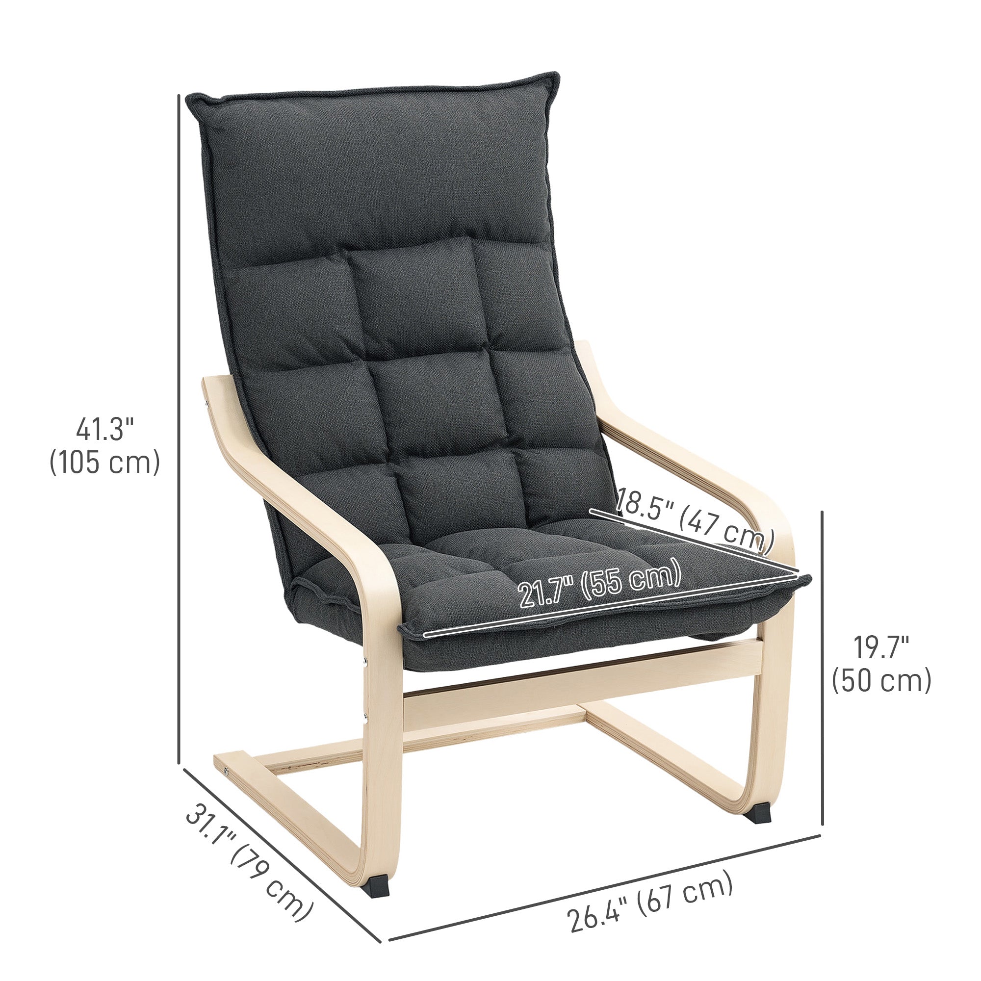 Modern Armchair, Upholstered Accent Chair with Curved Leg and Arm, Leisure Lounge Chair for Living Room, Dark Grey Accent Chairs at Gallery Canada