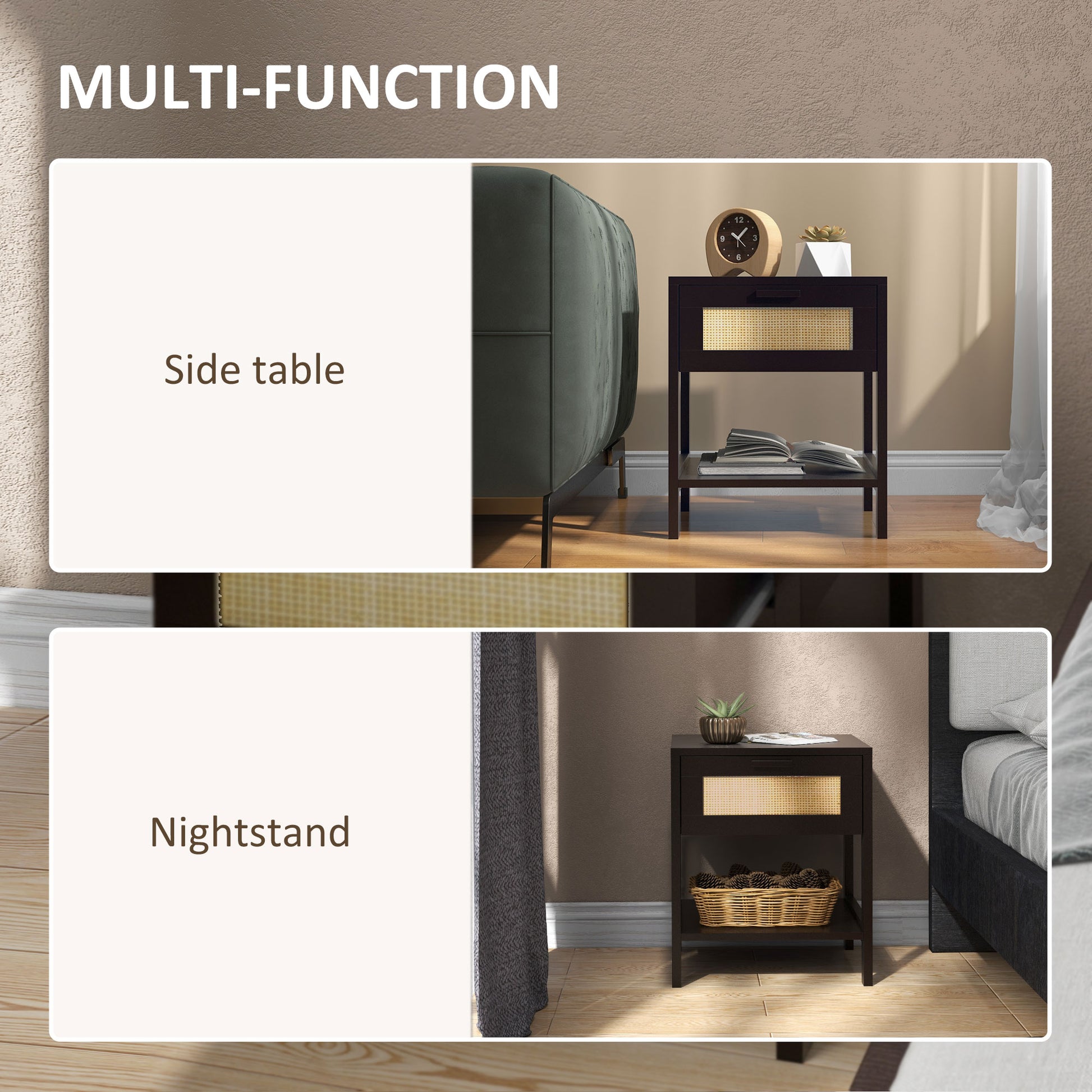 Modern Bedside Table, Accent Nightstand with Drawer and Open Shelf, Bed End Table for Bedroom, Living Room, Black Bedside Tables   at Gallery Canada