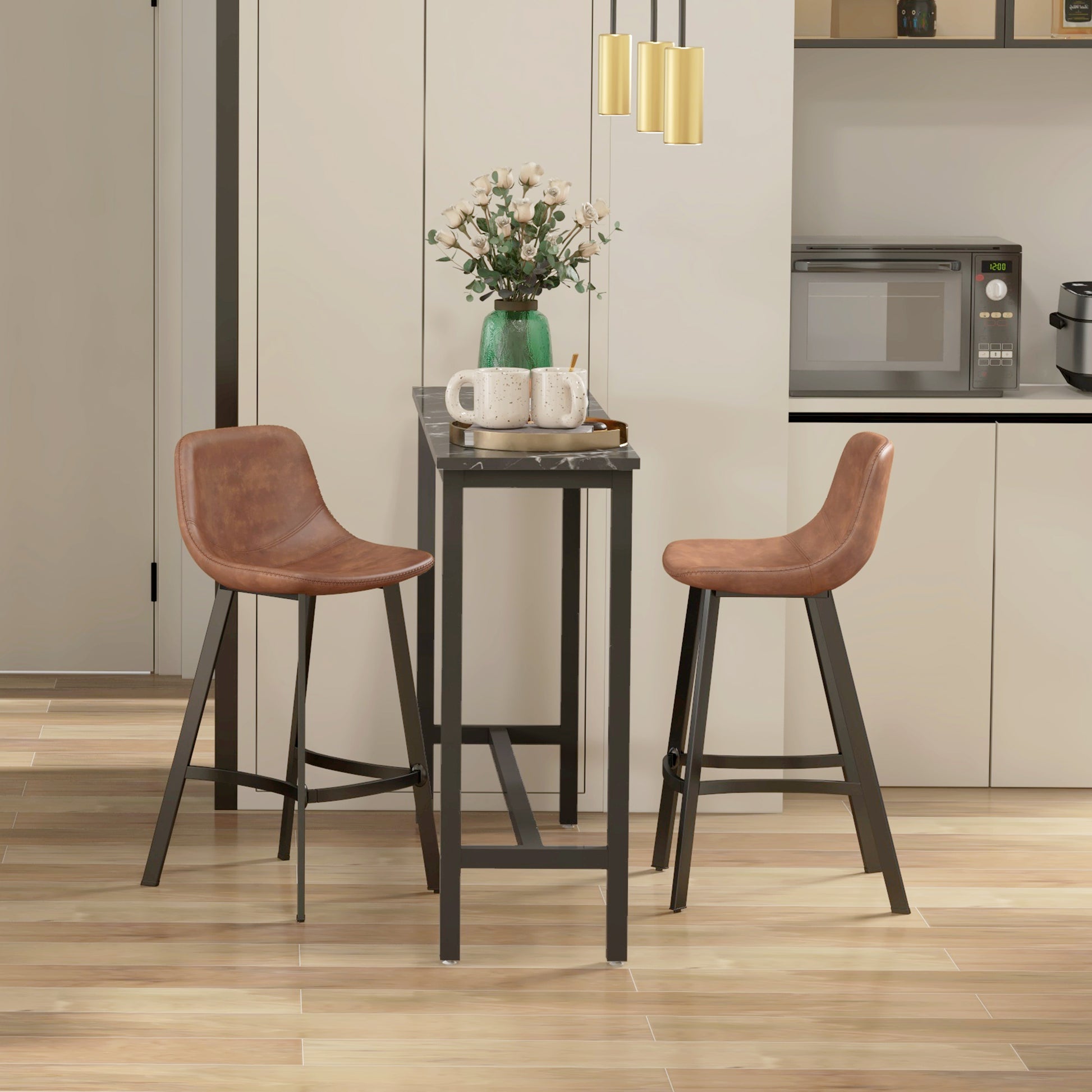 Counter Height Stools Set of 2, Upholstered Kitchen Stool with Back and Steel Legs Bar Stools   at Gallery Canada