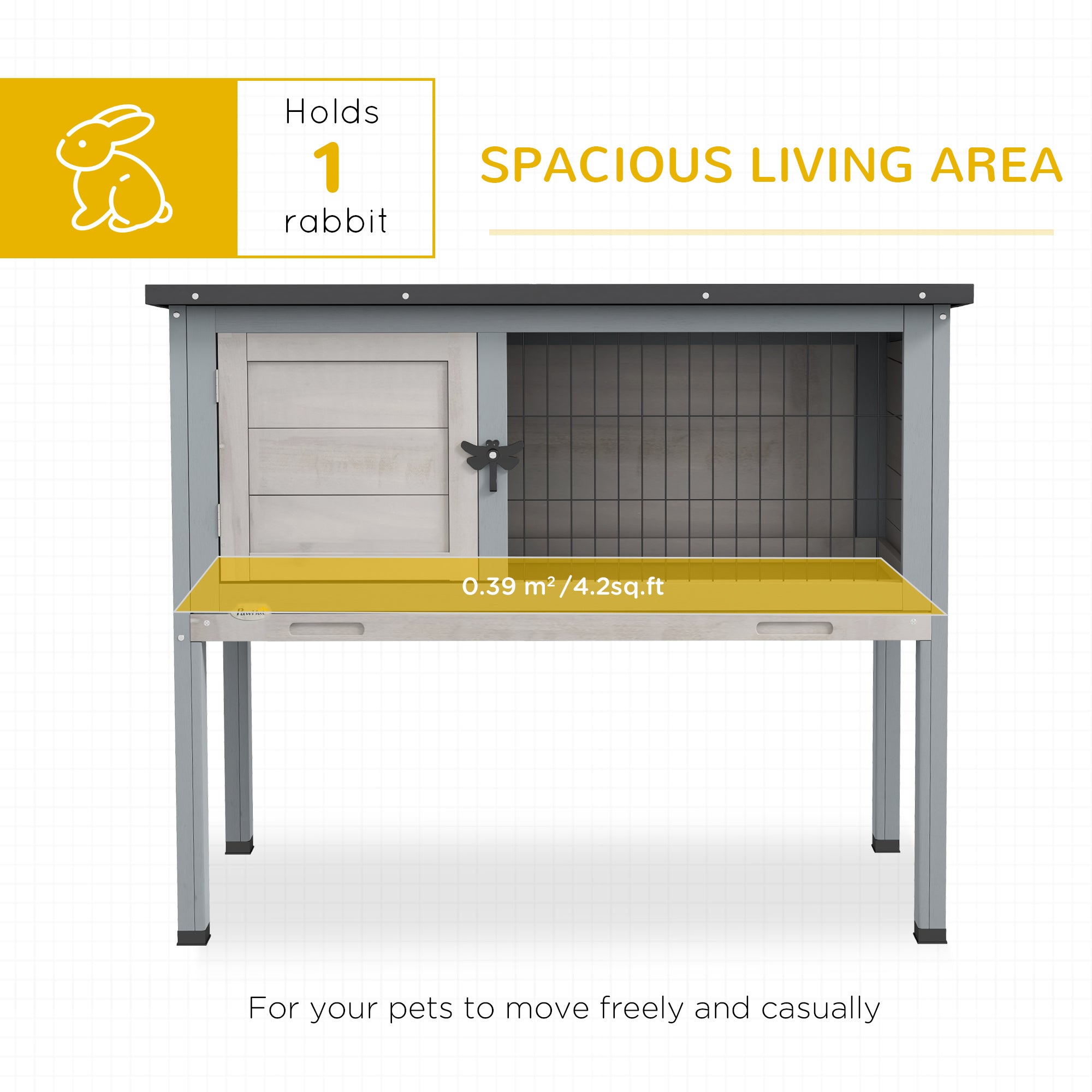 Wooden Rabbit Hutch with Openable Asphalt Roof, Tray, Light Grey Rabbit Hutch at Gallery Canada