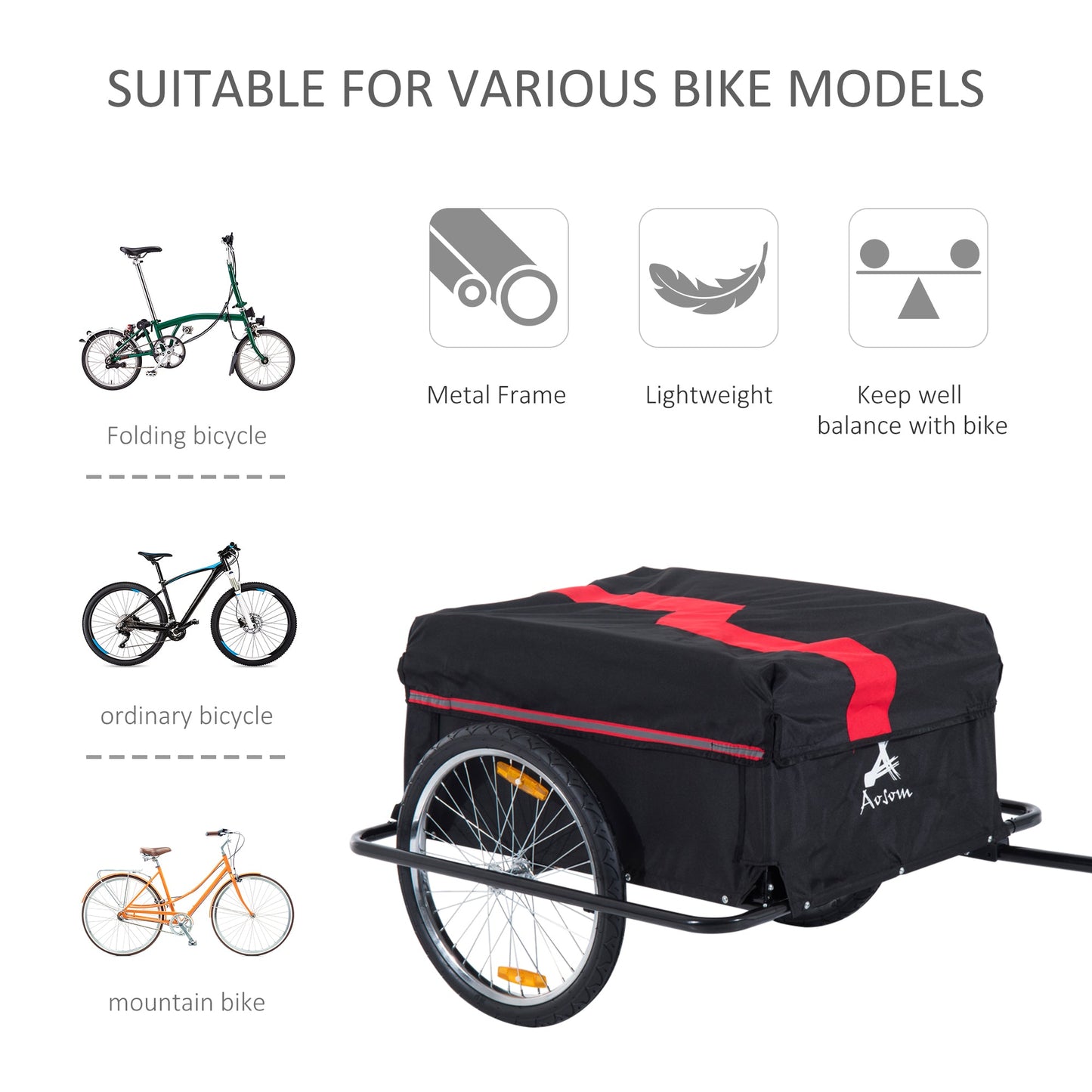 Bicycle Trailer Bike Cargo Trailer Garden Utility Cart Tool Carrier with Removable Cover, Red Bike Cargo Trailers   at Gallery Canada