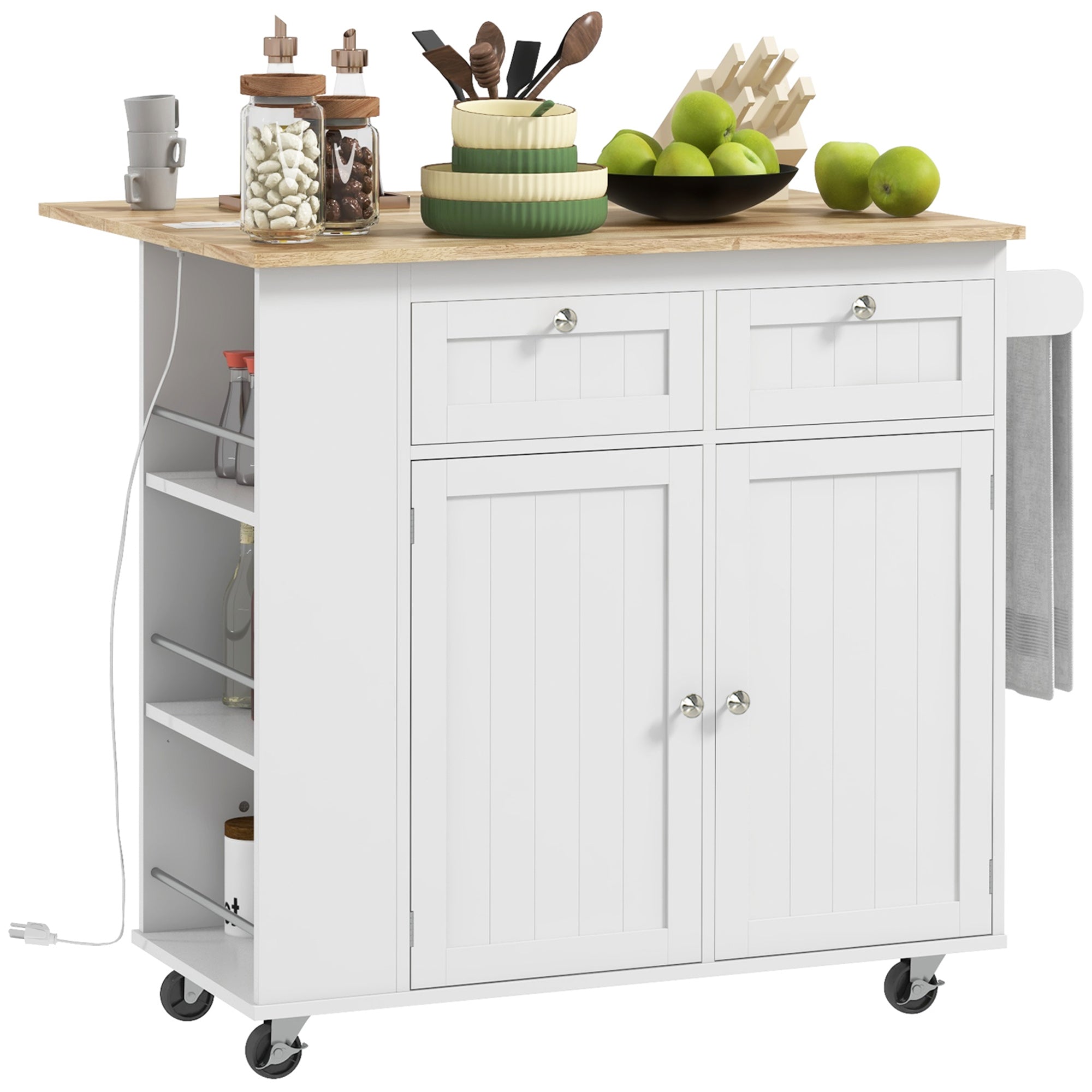 Kitchen Island with Power Outlet and Drop Leaf, Rolling Kitchen Cart with 2 Drawers and Adjustable Shelves Kitchen Islands & Kitchen Carts   at Gallery Canada