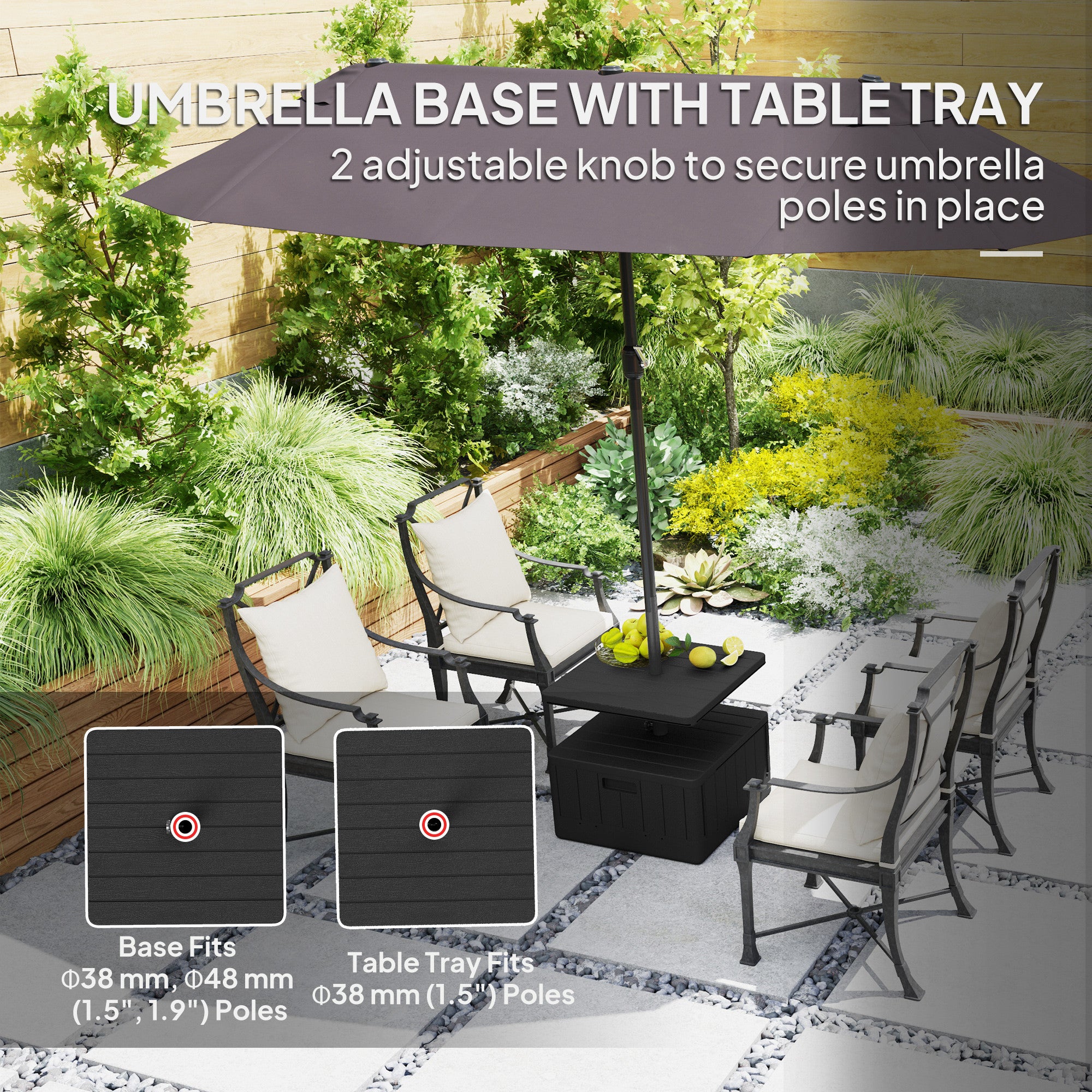 Patio Umbrella Weighted Base with Table Tray, Heavy Duty Umbrella Base with Wheels Handles, 176lbs with Stand Filling, Patio Umbrella Stand Base for Garden Poolside, Black Umbrella Bases at Gallery Canada