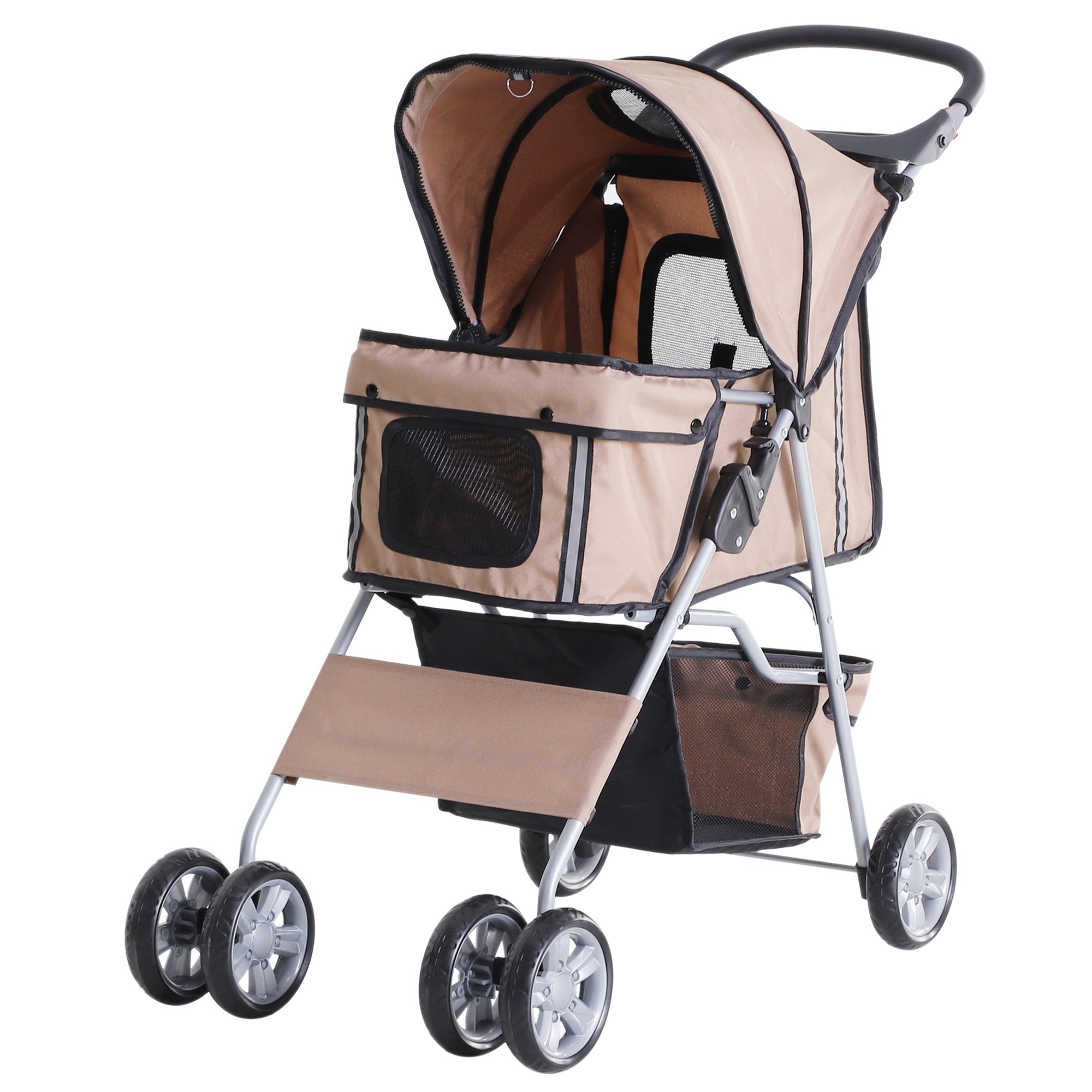 4 Wheel Dog Pet Stroller Dog Cat Carrier Folding Sunshade Canopy with Brake, Brown Dog Bike Trailers & Strollers at Gallery Canada