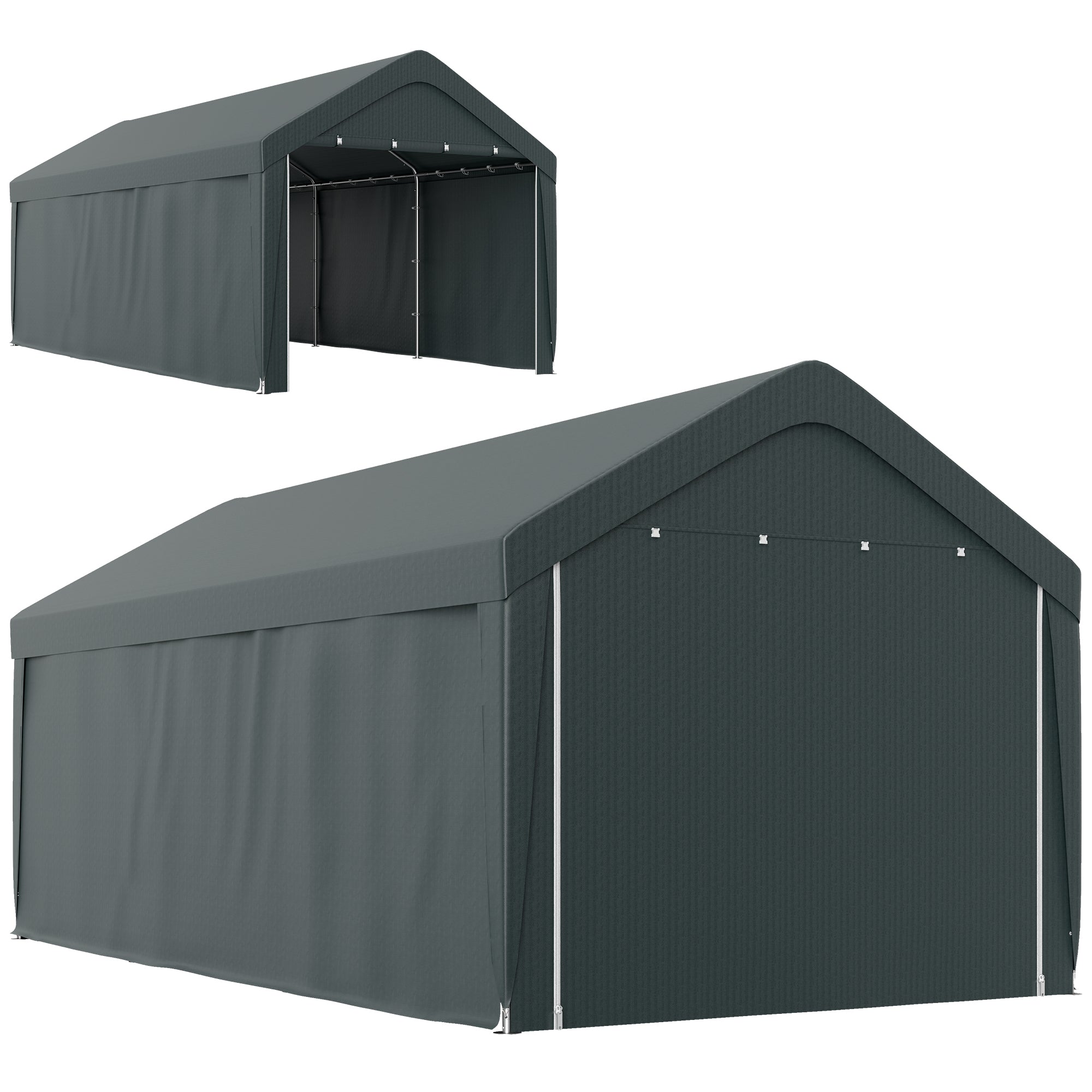 Carport, 10 x 20 ft Portable Garage with 2 Roll-Up Doors and Removable Sidewalls for Car, Truck, Boat, Dark Grey Car Shelters Dark Grey at Gallery Canada