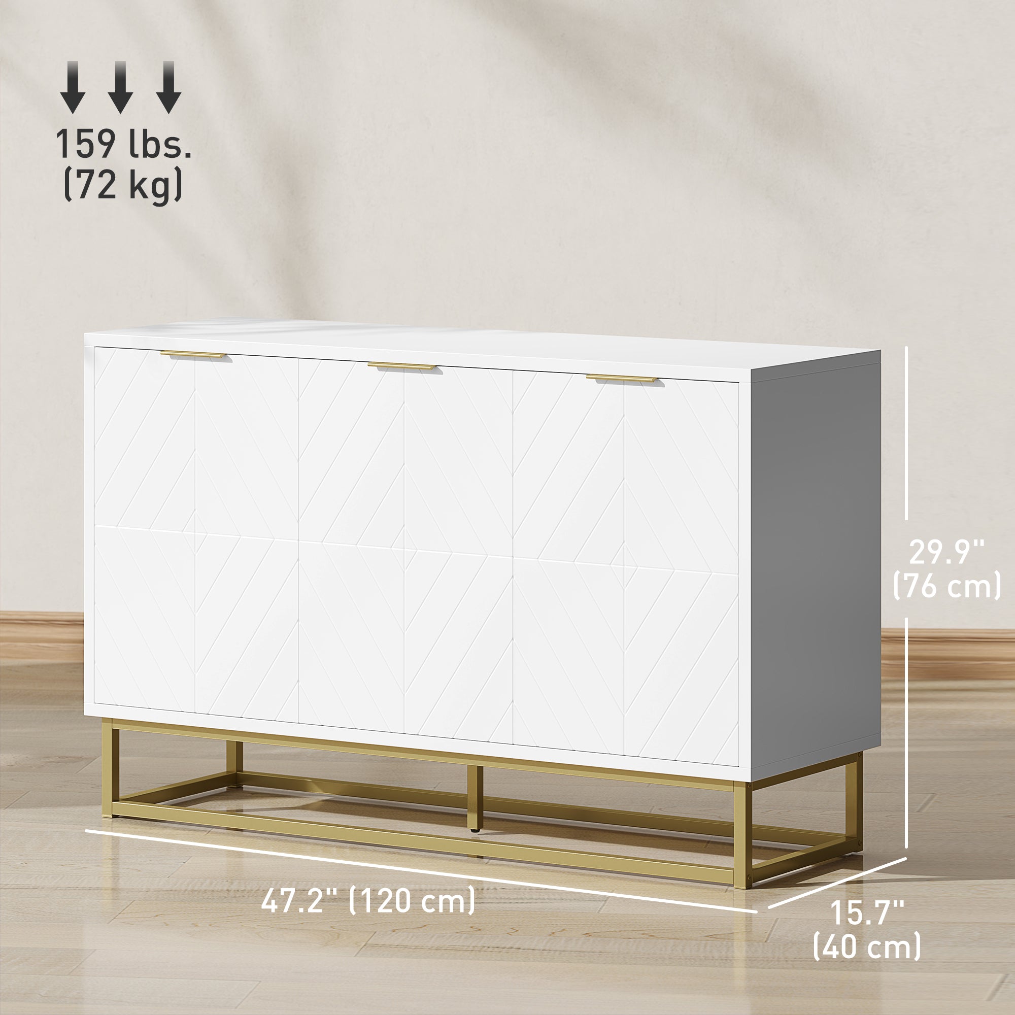 Sideboard Storage Cabinet with 3 Doors and Adjustable Shelves, Kitchen Buffet Cabinet for Dining Room, White Kitchen Pantry Cabinets at Gallery Canada
