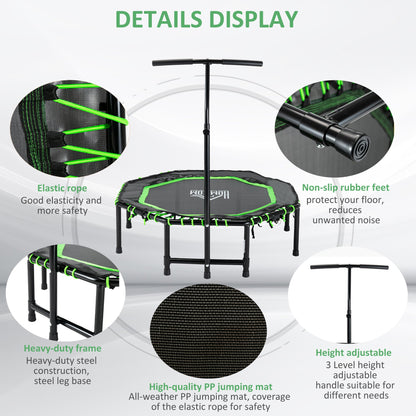 48" Mini Trampoline, Foldable Trampoline with Adjustable Handle Bar for Adults Exercise, Workout, Fitness, Green - Gallery Canada