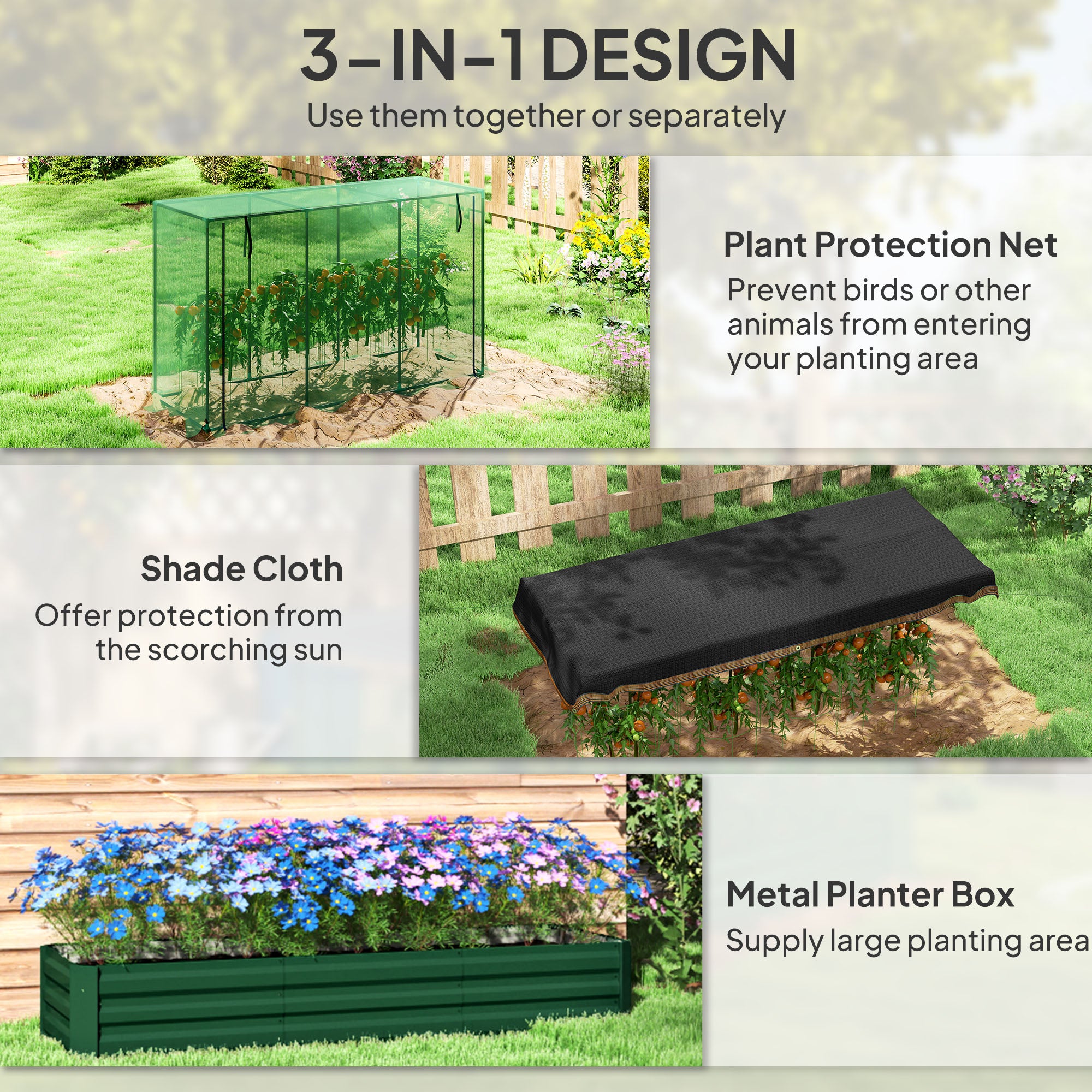 Galvanized Steel Planter Box with Crop Cage and Shade Cloth, Raised Garden Bed for Flowers, Vegs and Herbs, Green Raised Garden Beds at Gallery Canada