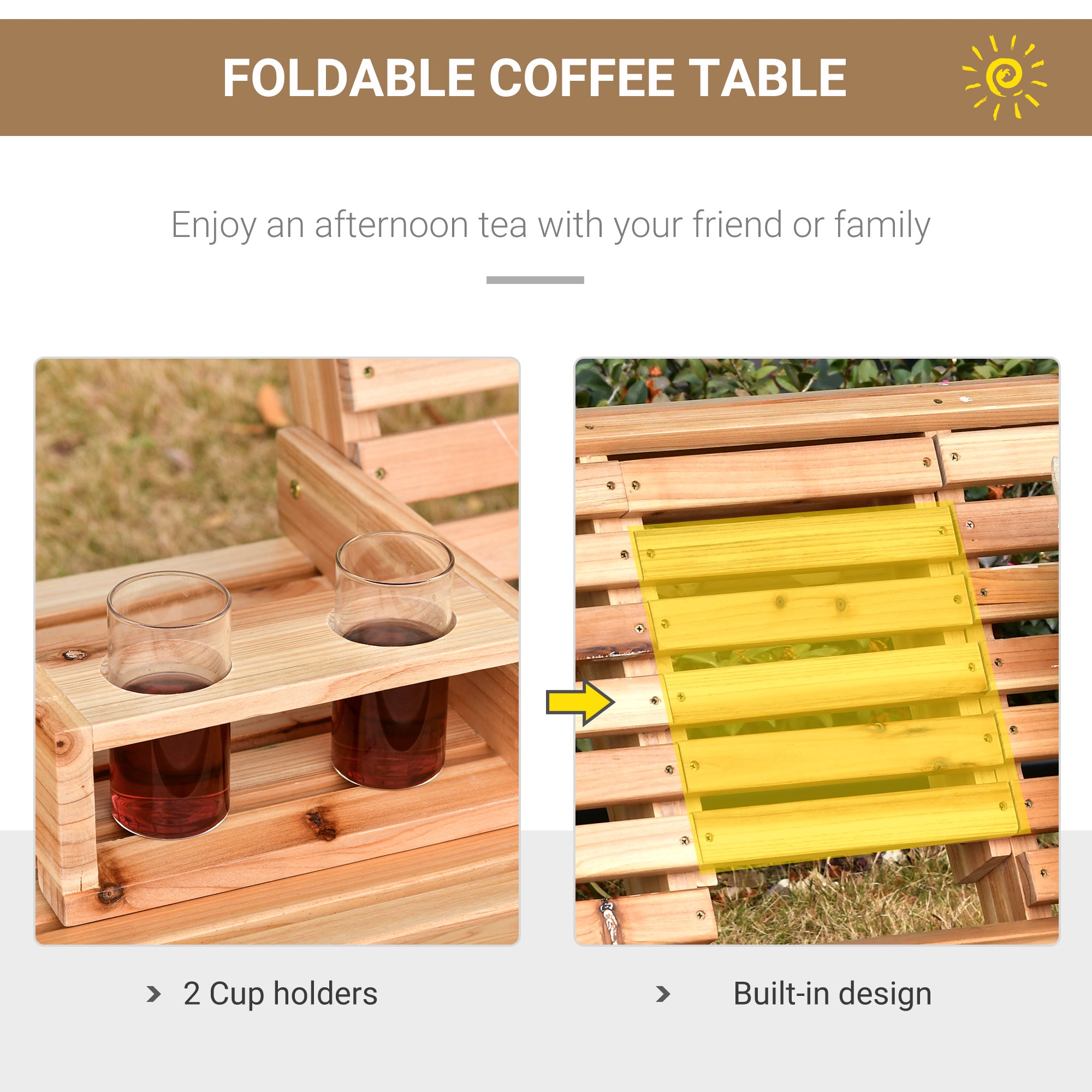 3 Seater Patio Swing Chair Wood Porch Swing with Foldable Table, Cup Holders, Steel Chains for Garden, Yard, Natural Hanging Porch Swings at Gallery Canada
