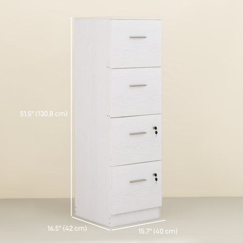 Vertical Filing Cabinet with Lock, 4 Drawer File Cabinet with Adjustable Hanging Bar for A4 and Letter Size, White