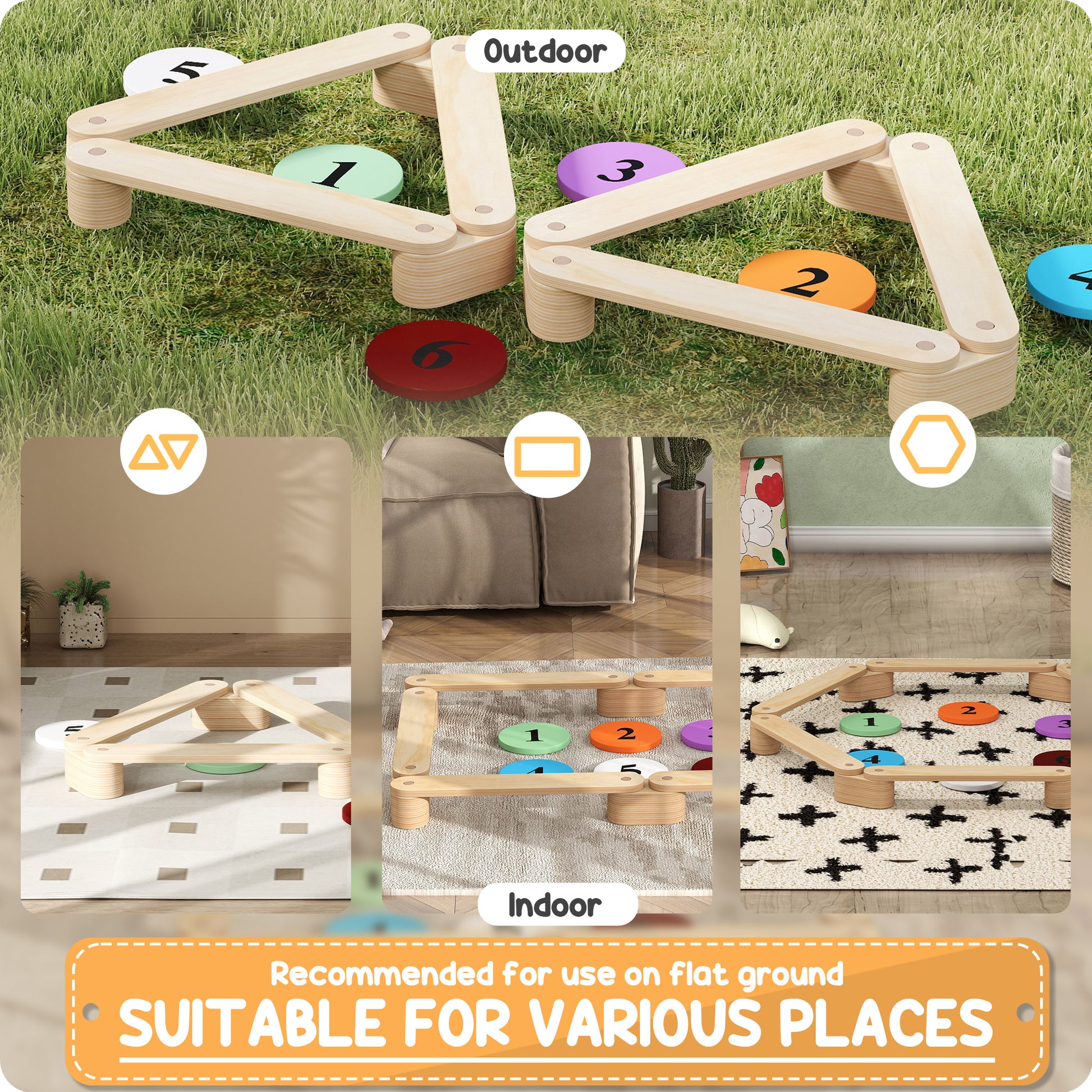 6 PC Wooden Balance Beam for Kids, for Coordination, for Indoor Outdoor Baby Gym & Playmats   at Gallery Canada