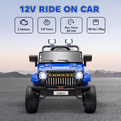 12V Ride on Truck, Electric Car for Kids with Remote Control, Suspension, 3 Speeds, USB Music Headlights, Dark Blue Electric Toy Cars   at Gallery Canada