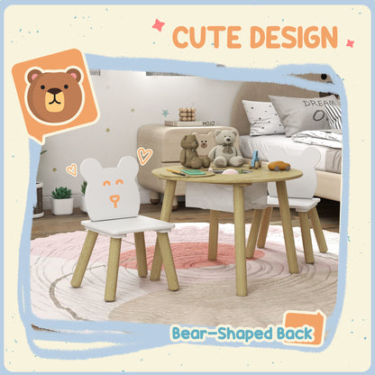 3 Pieces Kids Table and Chair Set, Activity Table and Chair Set with Bear-Shaped Chairs, Mesh Bag Kids Table Sets   at Gallery Canada