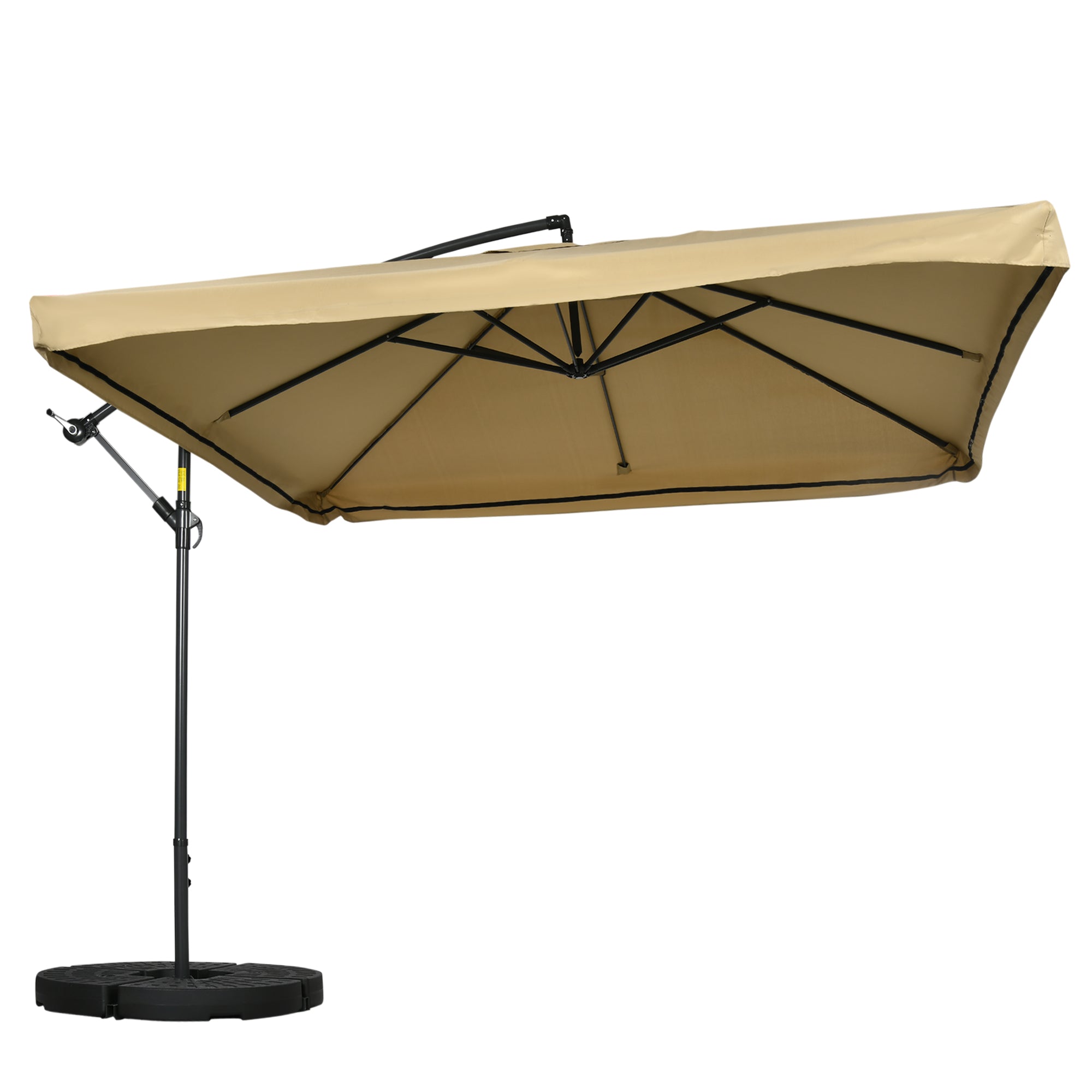 Offset Patio Umbrella with Net and Umbrella Base, Adjustable Cantilever Canopy with Cross Base, Weight Plates and 8 Ribs for Backyard, Poolside, Garden, Beige Cantilever Umbrellas Beige, Grey at Gallery Canada