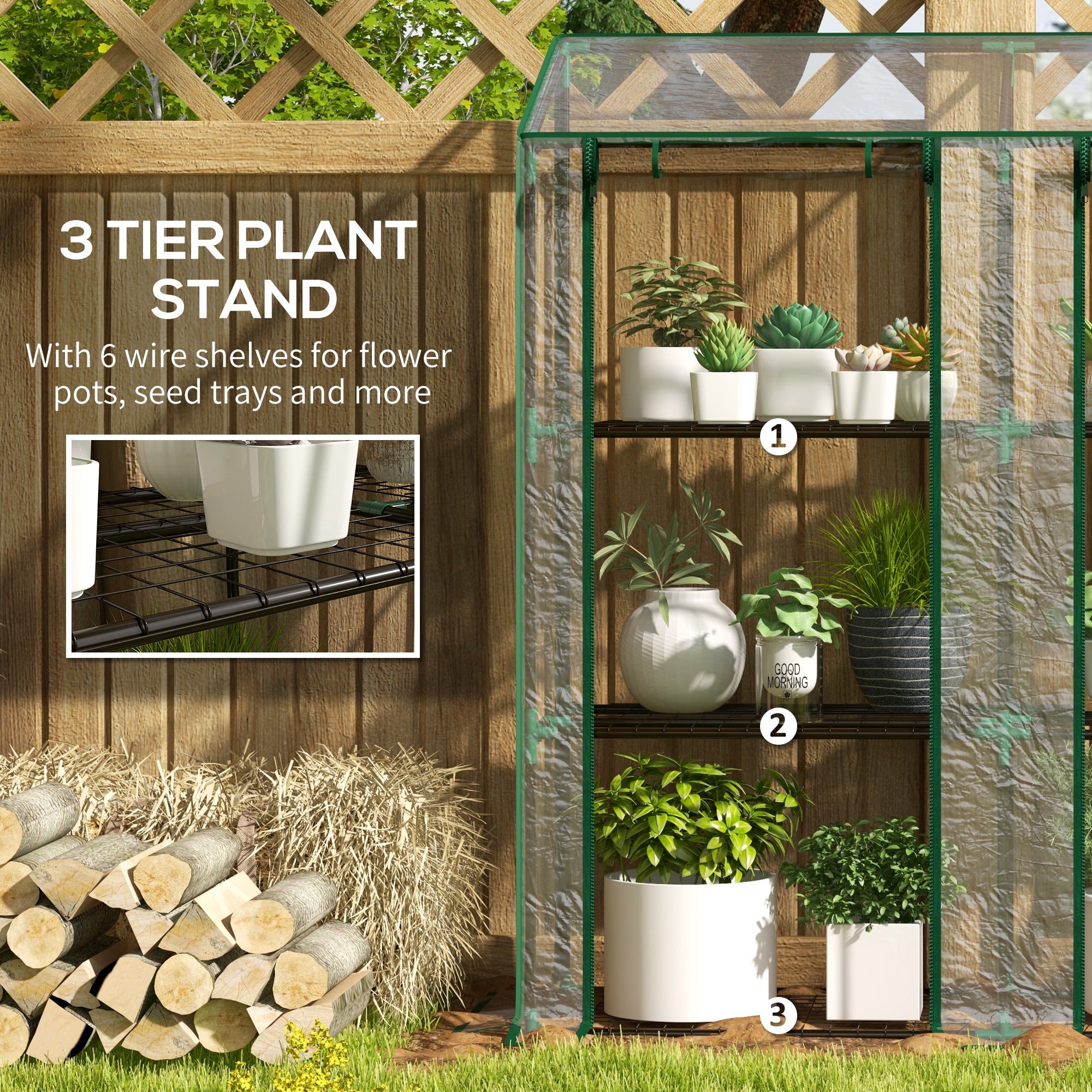 Portable Mini Greenhouse Green House with 3 Tier Shelves, Reinforced Cover, Roll-up Doors, 56.3