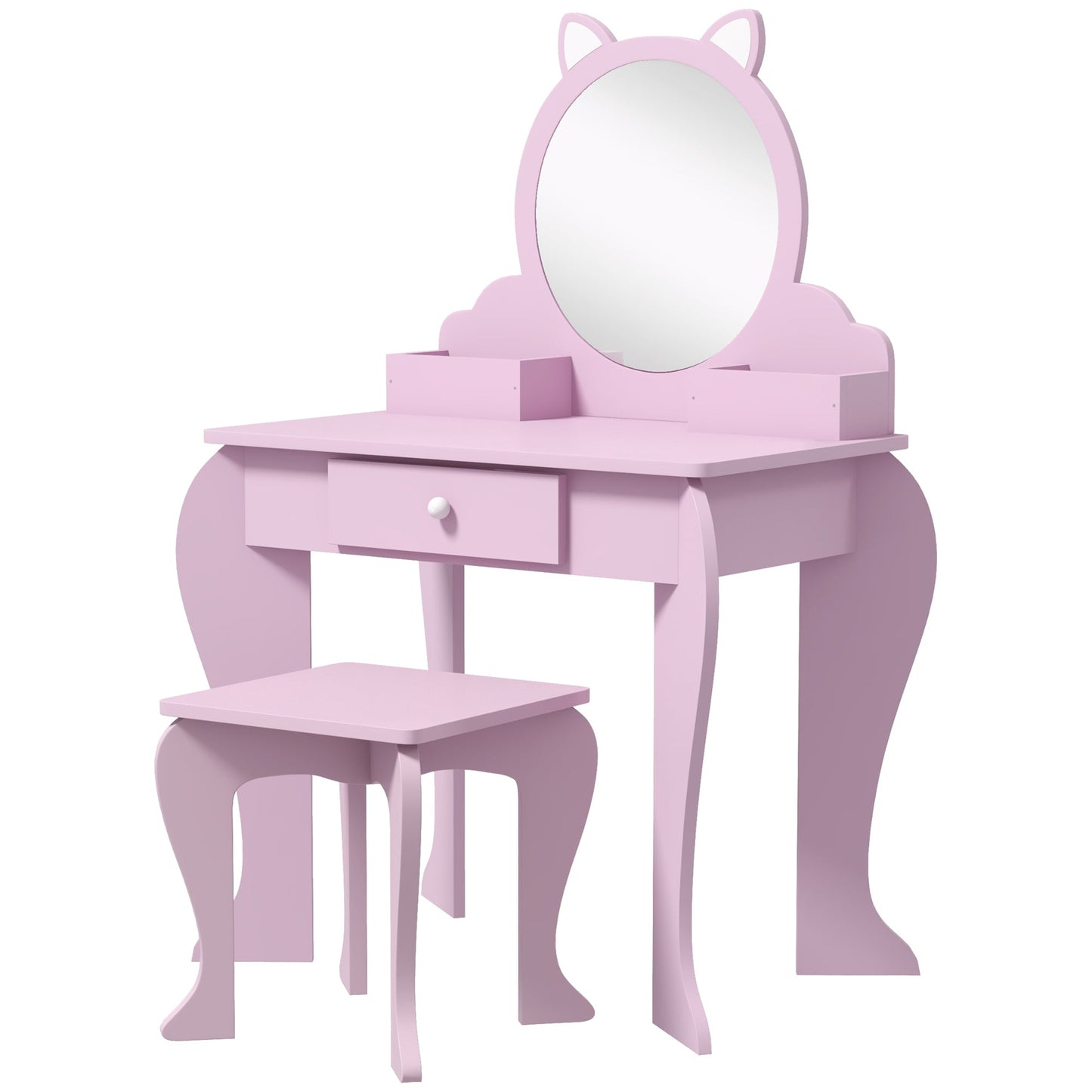 Makeup Vanity with Mirror and Stool, Cat Design, Drawer, Storage Boxes, for 3-6 Years Old, Pink Toy Vanity Pink  at Gallery Canada